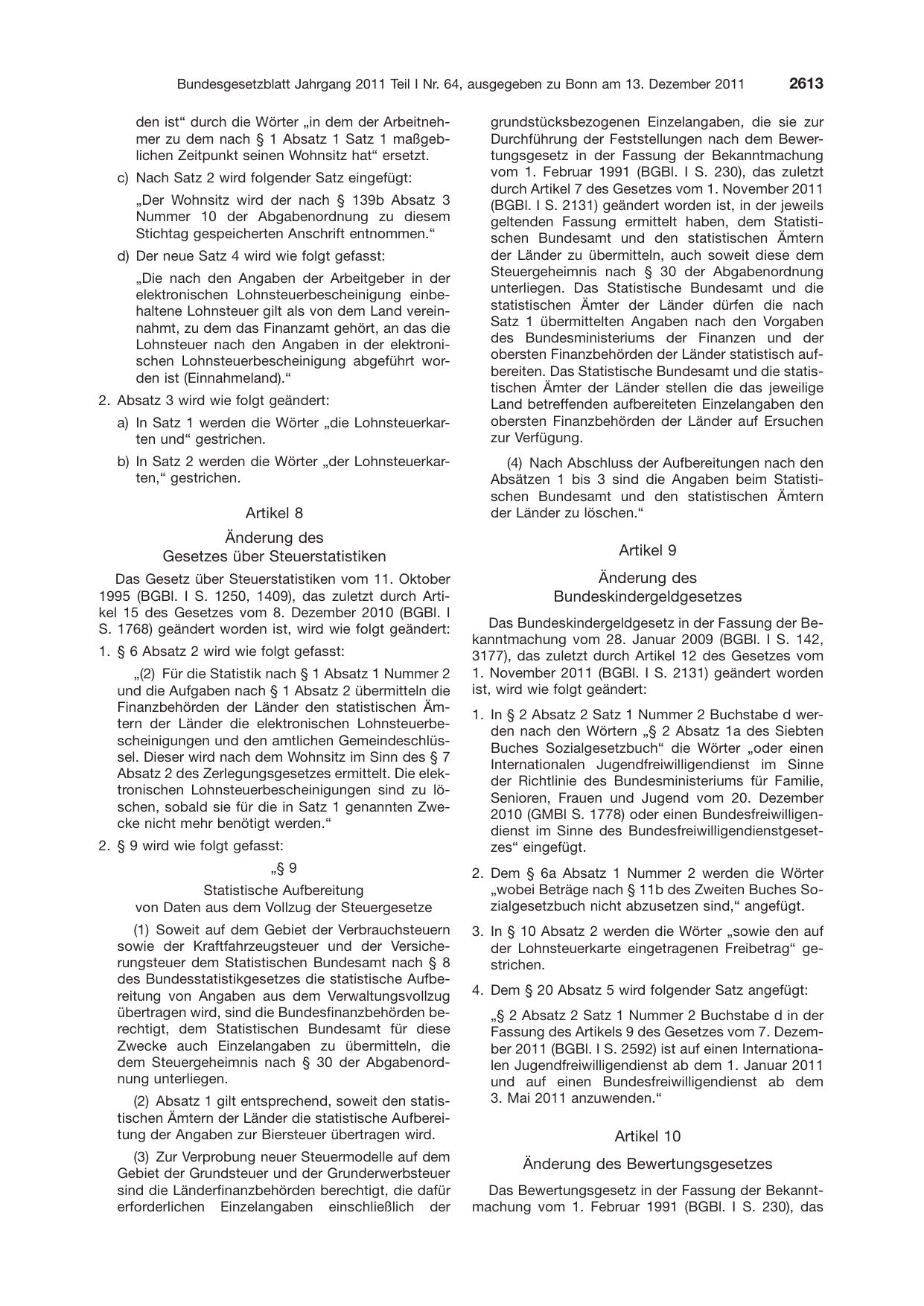 BGBl. 2011, Seite 2613 — Originalseite als Abbildung