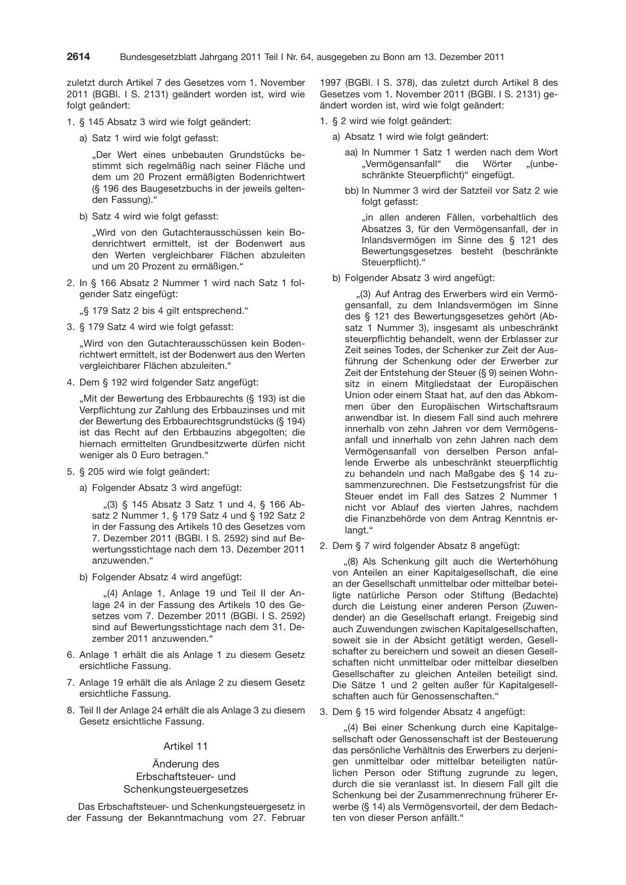BGBl. 2011, Seite 2614 — Originalseite als Abbildung