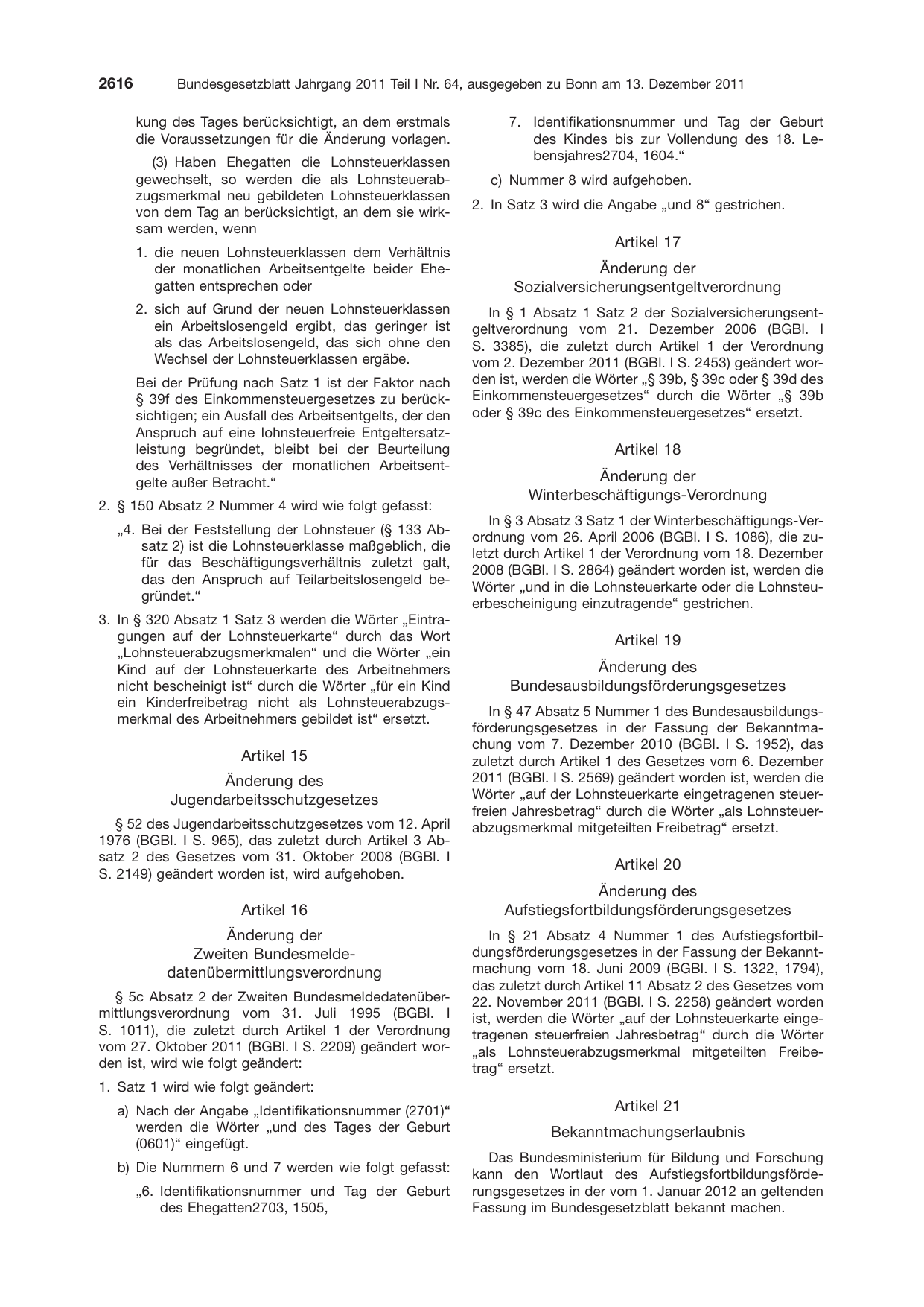 BGBl. 2011, Seite 2616 — Originalseite als Abbildung