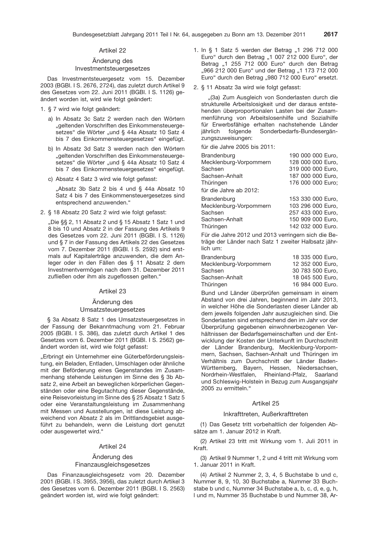 BGBl. 2011, Seite 2617 — Originalseite als Abbildung