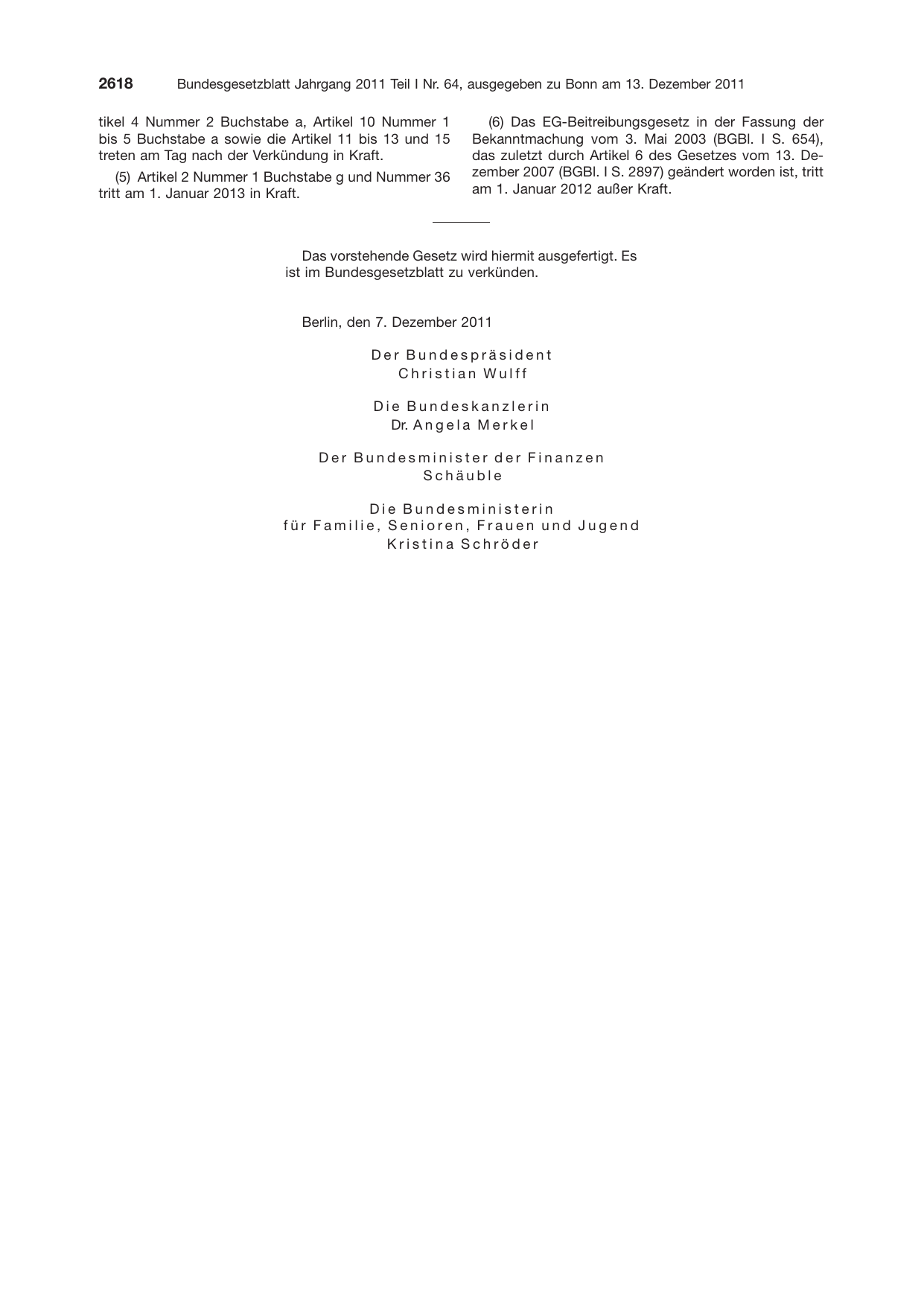 BGBl. 2011, Seite 2618 — Originalseite als Abbildung