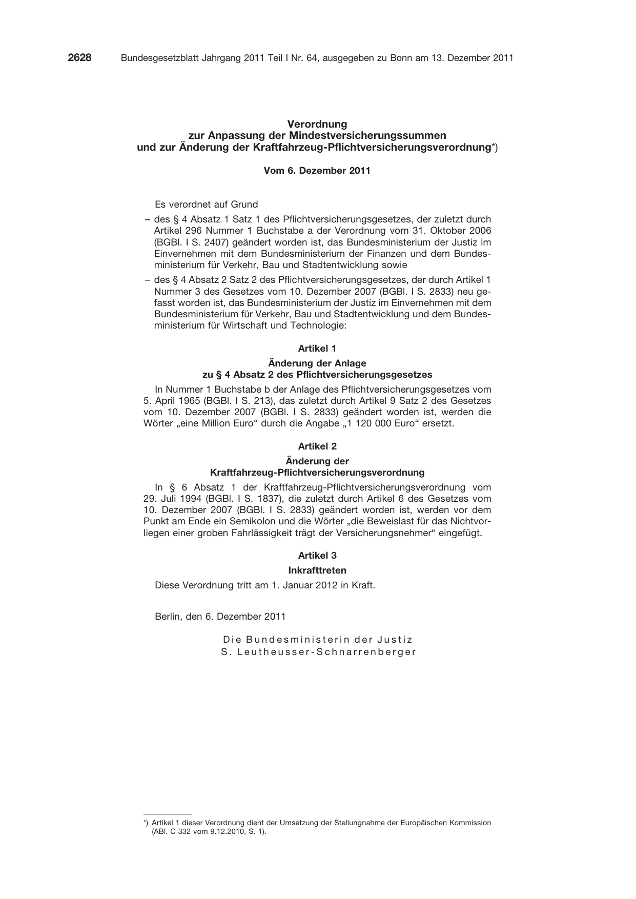 BGBl. 2011, Seite 2628 — Originalseite als Abbildung