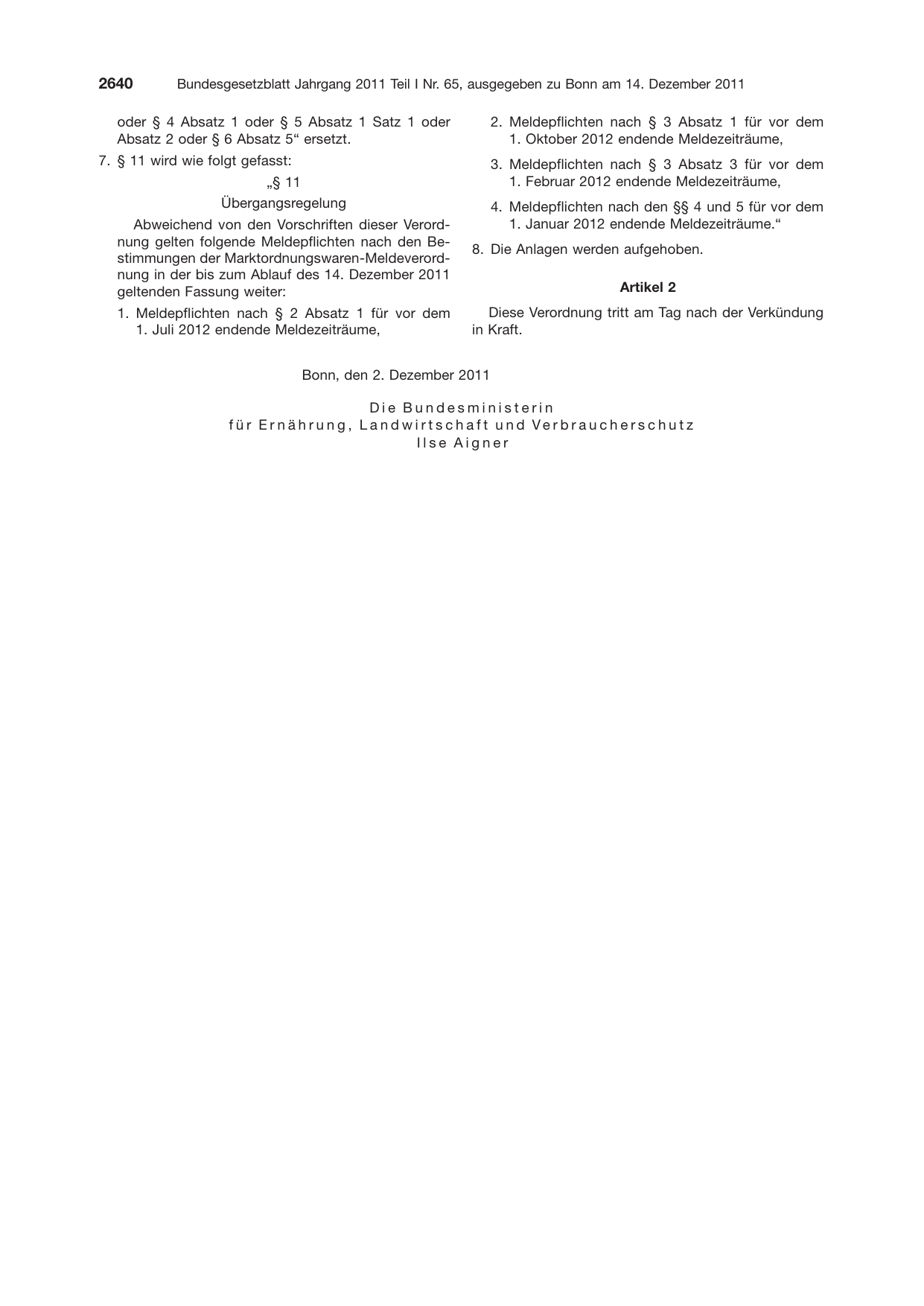 BGBl. 2011, Seite 2640 — Originalseite als Abbildung