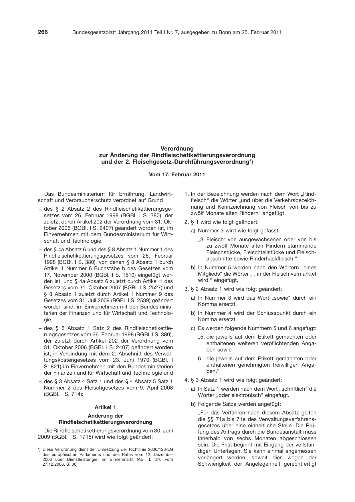 BGBl. 2011, Seite 266 — Originalseite als Abbildung