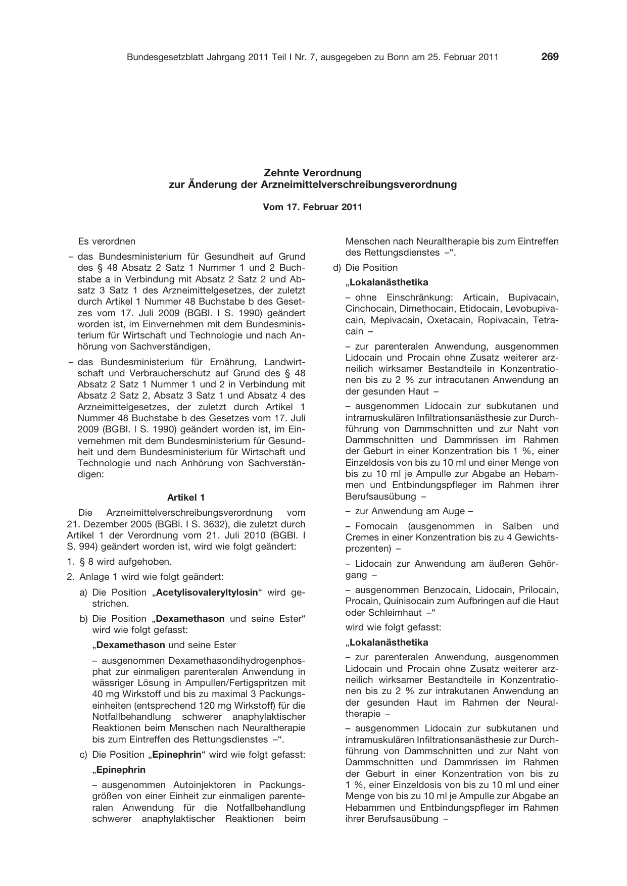 BGBl. 2011, Seite 269 — Originalseite als Abbildung