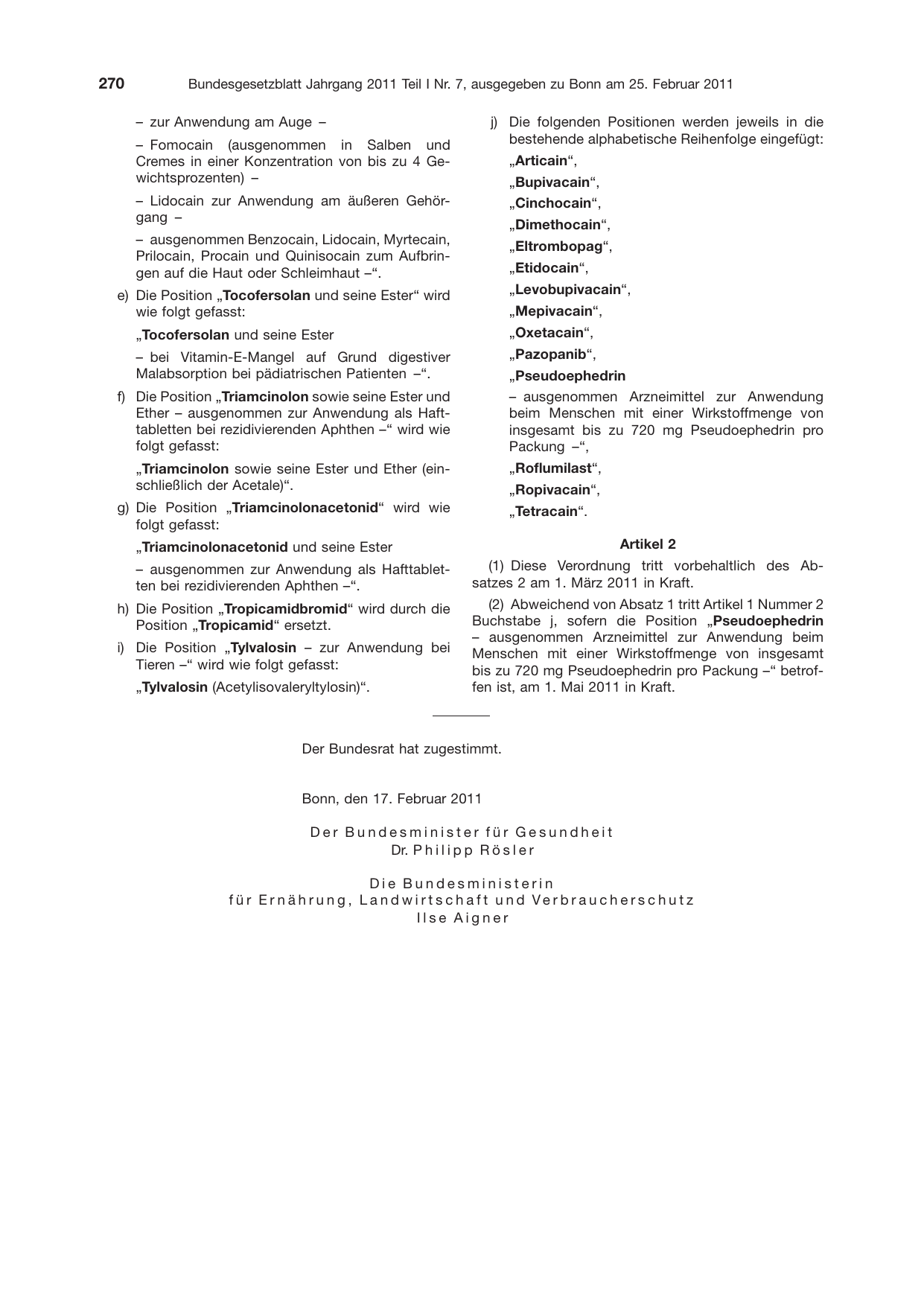 BGBl. 2011, Seite 270 — Originalseite als Abbildung
