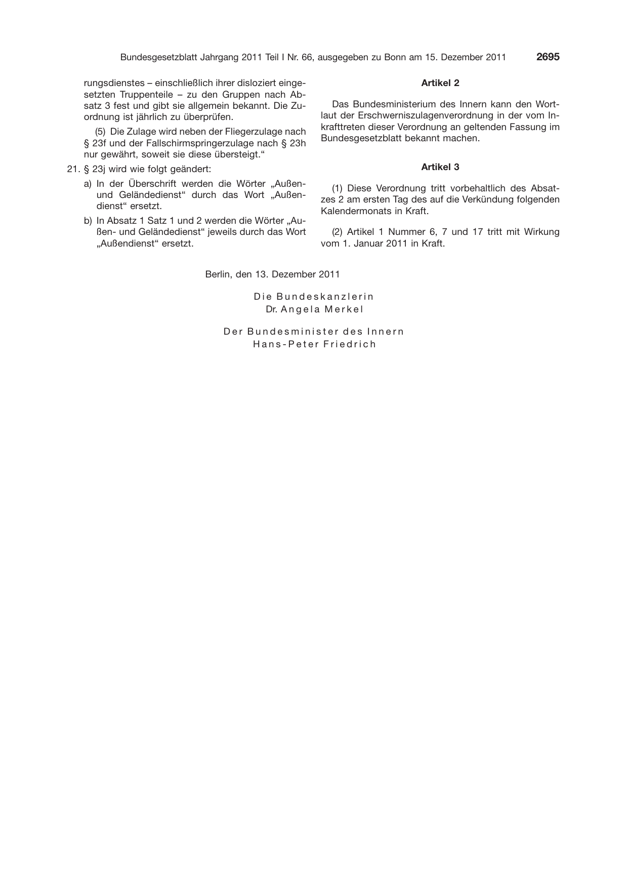 BGBl. 2011, Seite 2695 — Originalseite als Abbildung