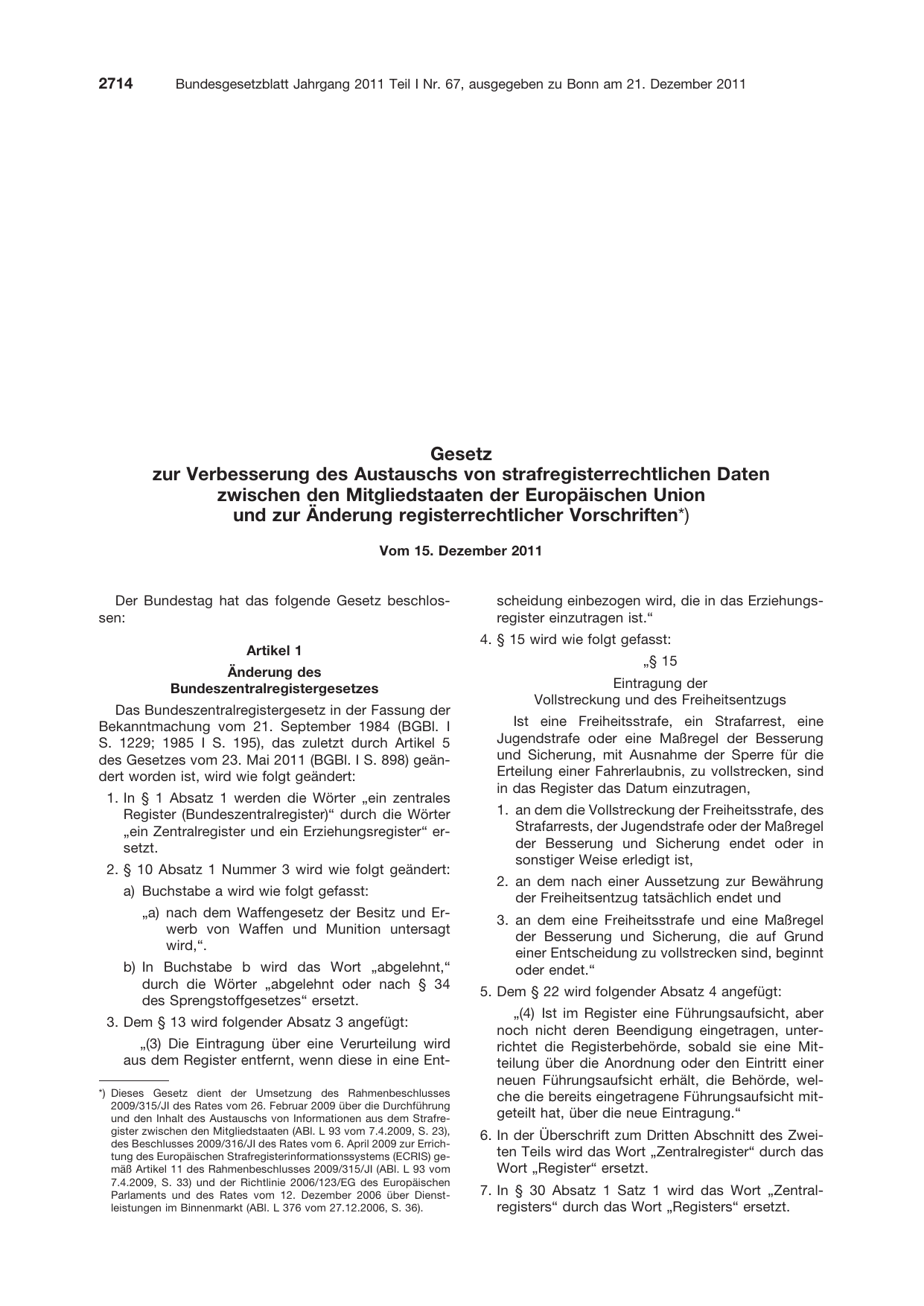 BGBl. 2011, Seite 2714 — Originalseite als Abbildung