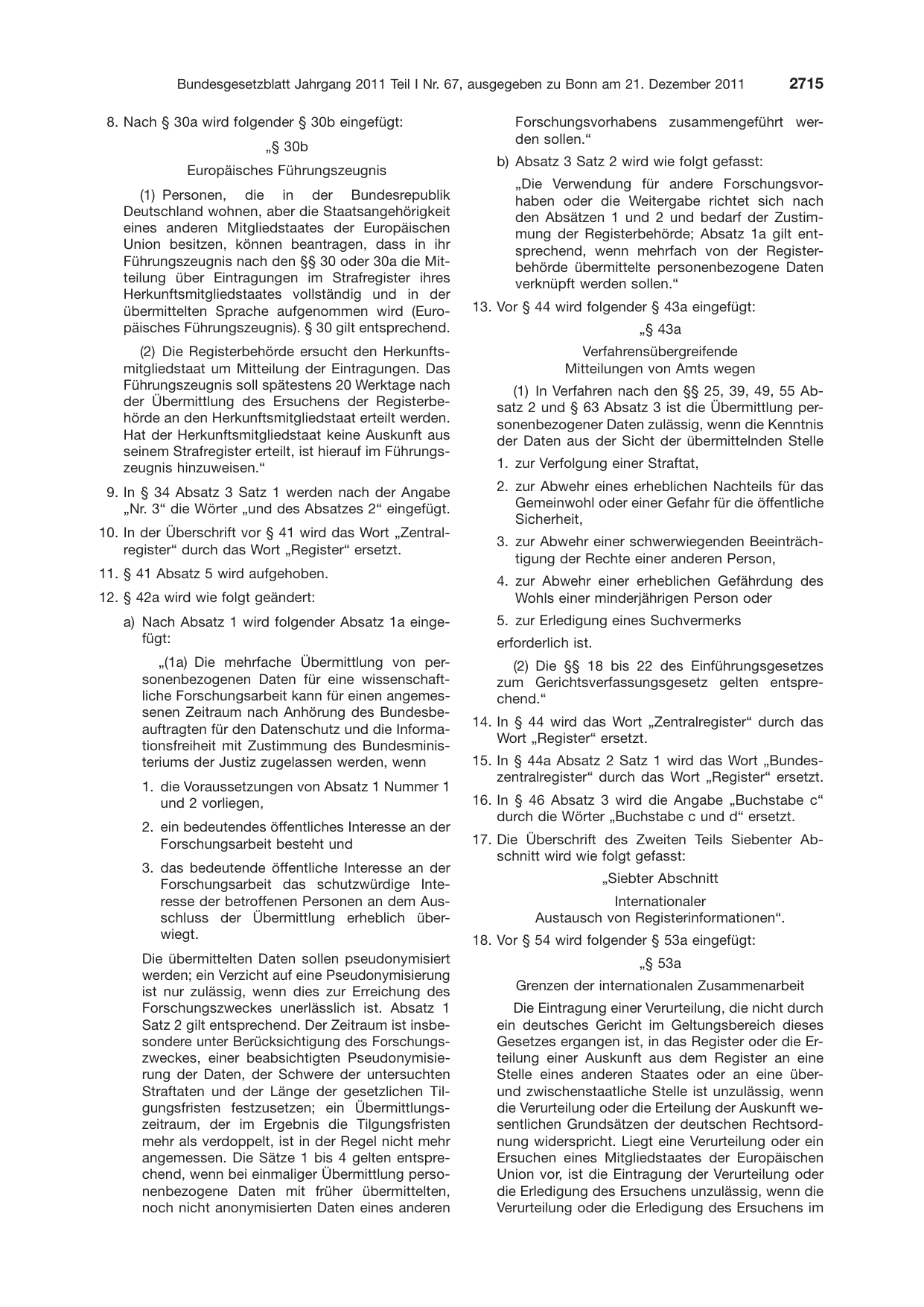 BGBl. 2011, Seite 2715 — Originalseite als Abbildung
