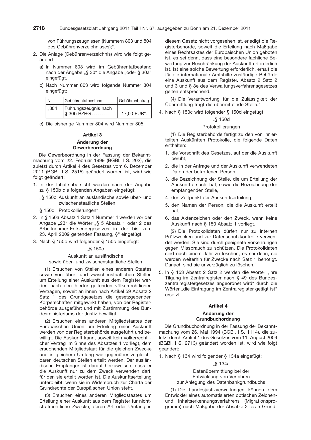 BGBl. 2011, Seite 2718 — Originalseite als Abbildung