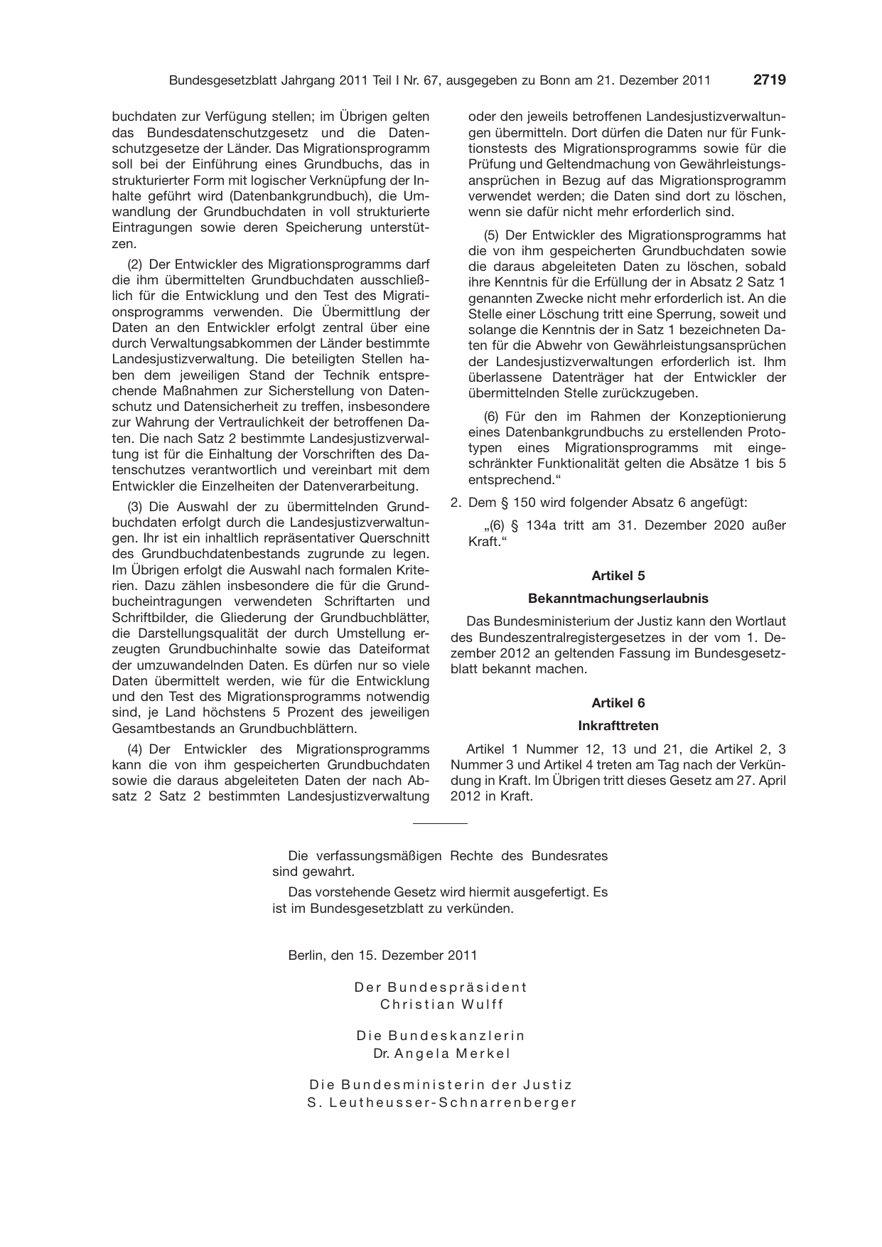 BGBl. 2011, Seite 2719 — Originalseite als Abbildung