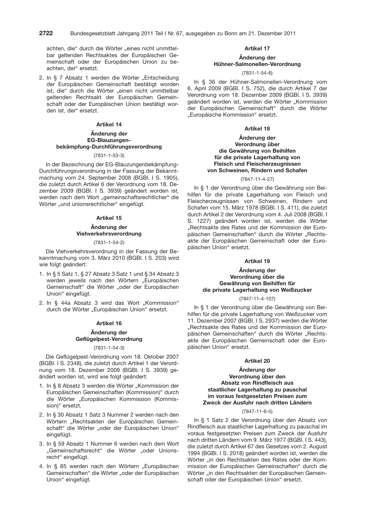 BGBl. 2011, Seite 2722 — Originalseite als Abbildung