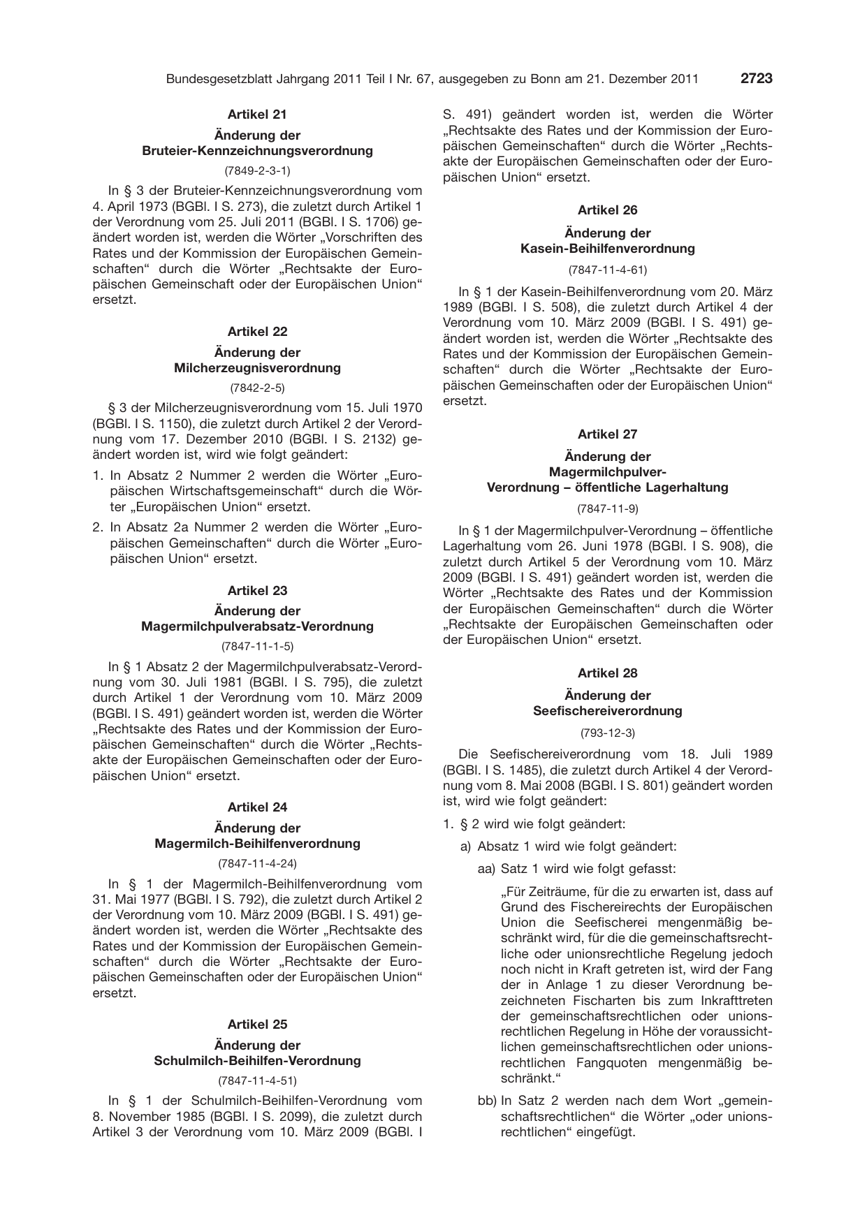 BGBl. 2011, Seite 2723 — Originalseite als Abbildung