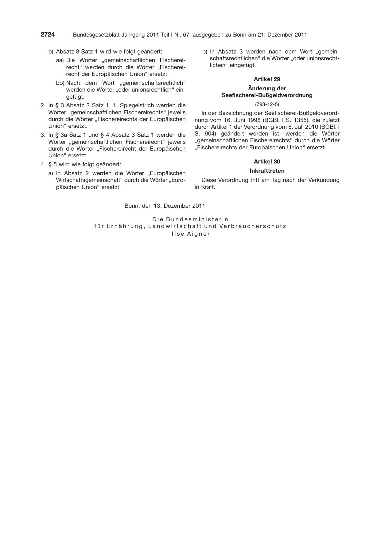 BGBl. 2011, Seite 2724 — Originalseite als Abbildung
