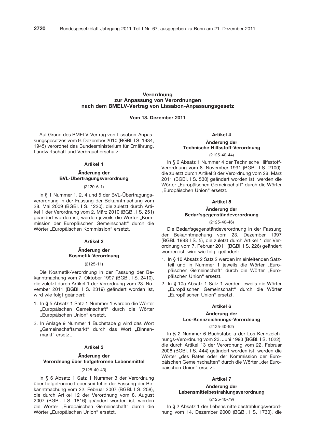 BGBl. 2011, Seite 2720 — Originalseite als Abbildung