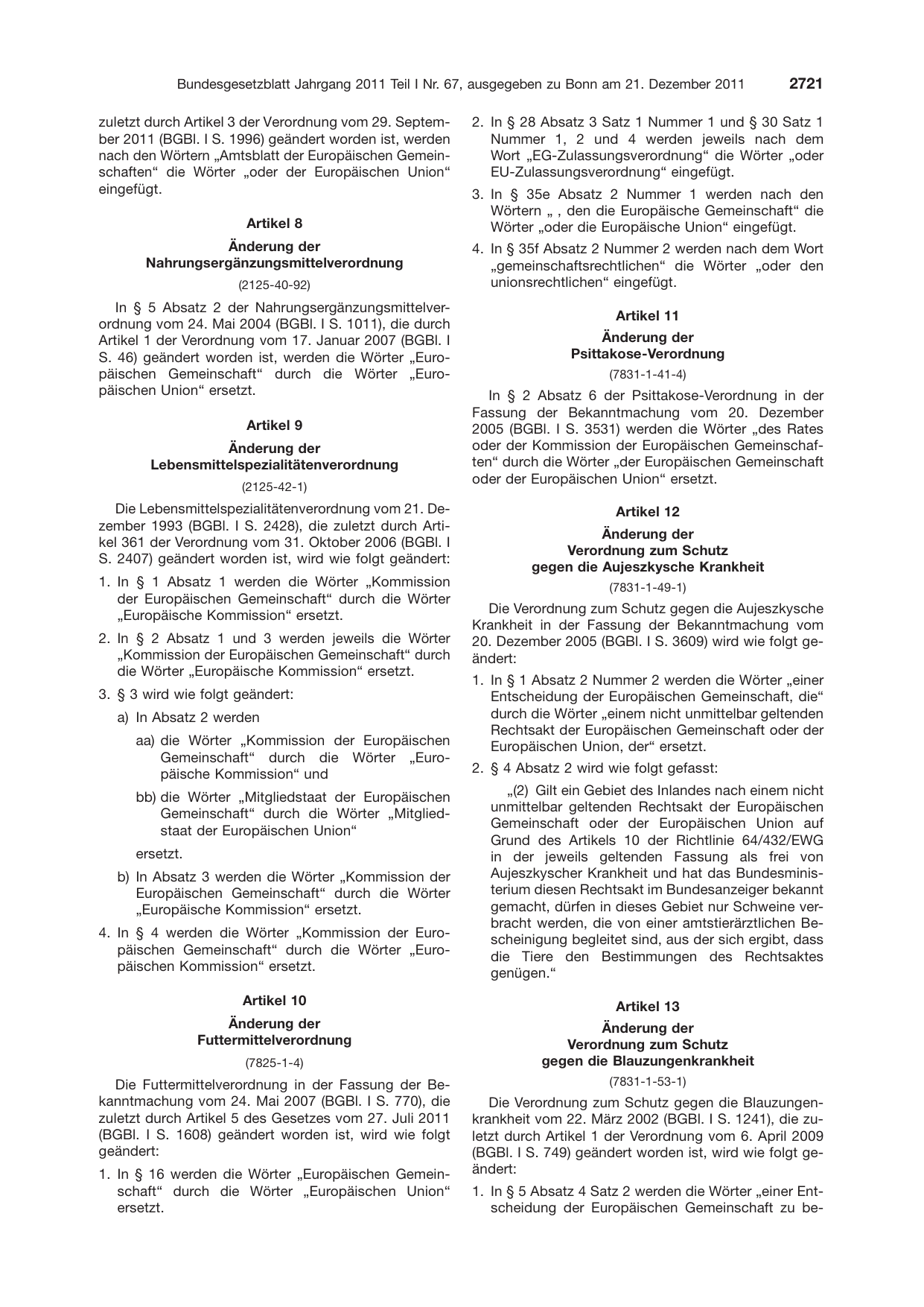 BGBl. 2011, Seite 2721 — Originalseite als Abbildung