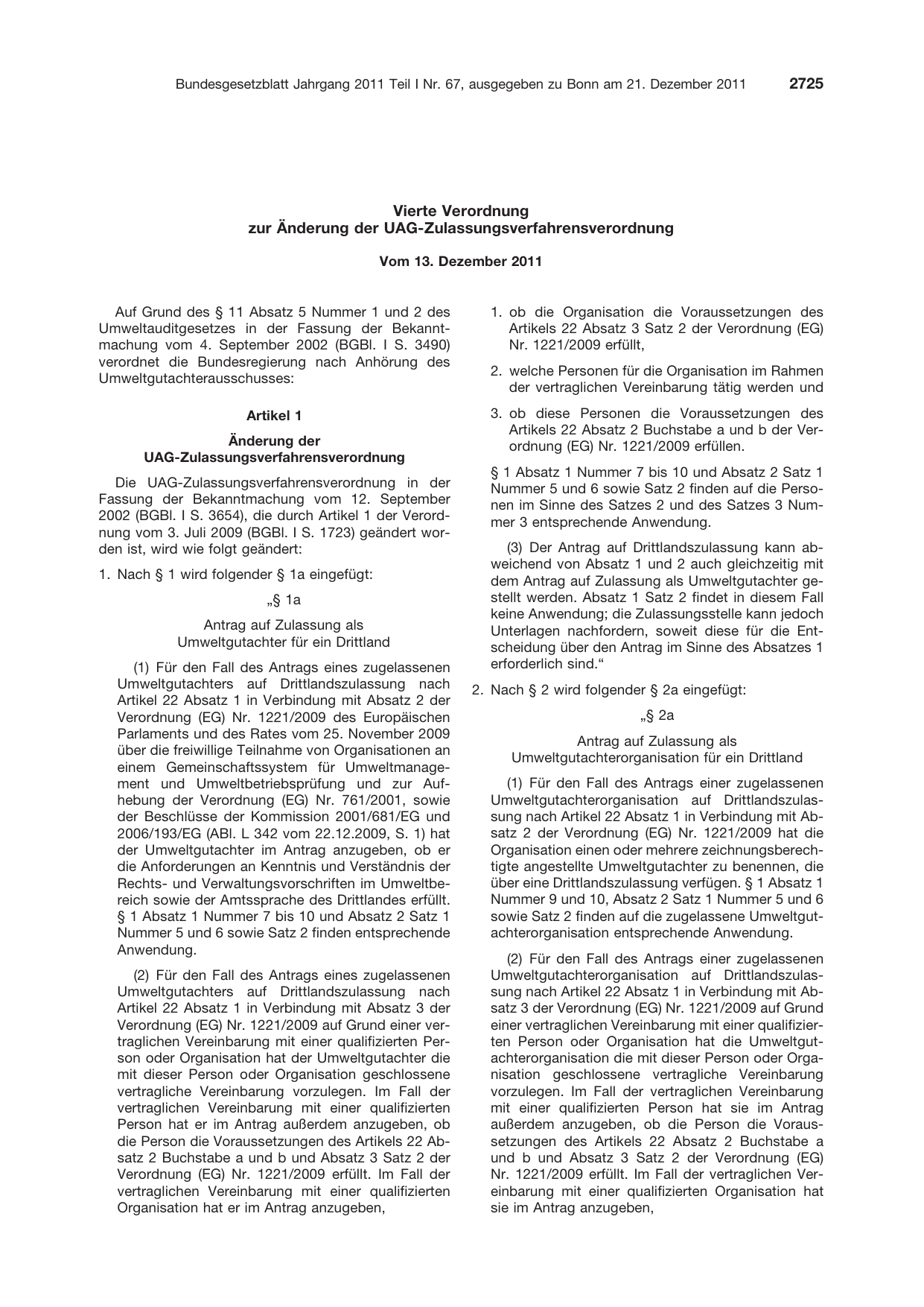 BGBl. 2011, Seite 2725 — Originalseite als Abbildung