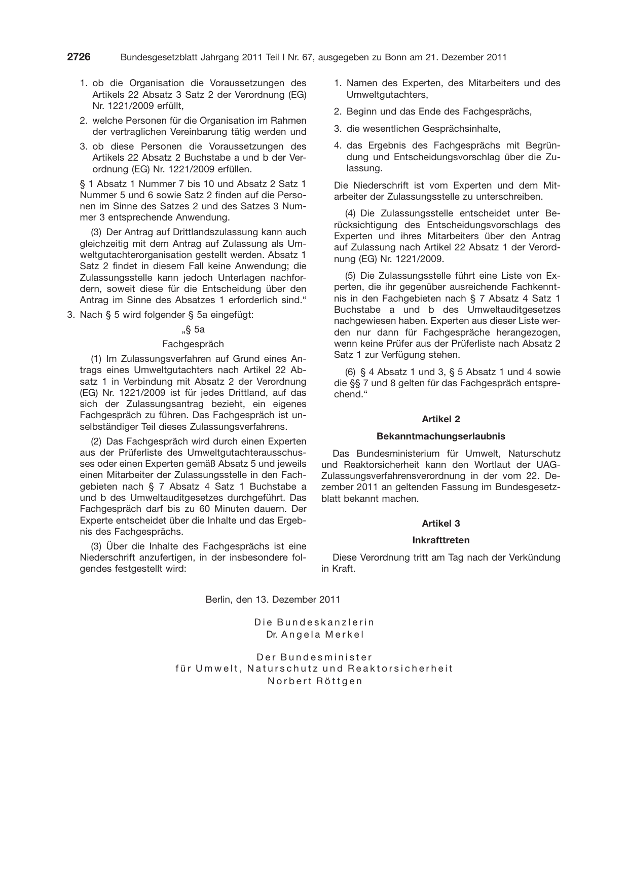 BGBl. 2011, Seite 2726 — Originalseite als Abbildung