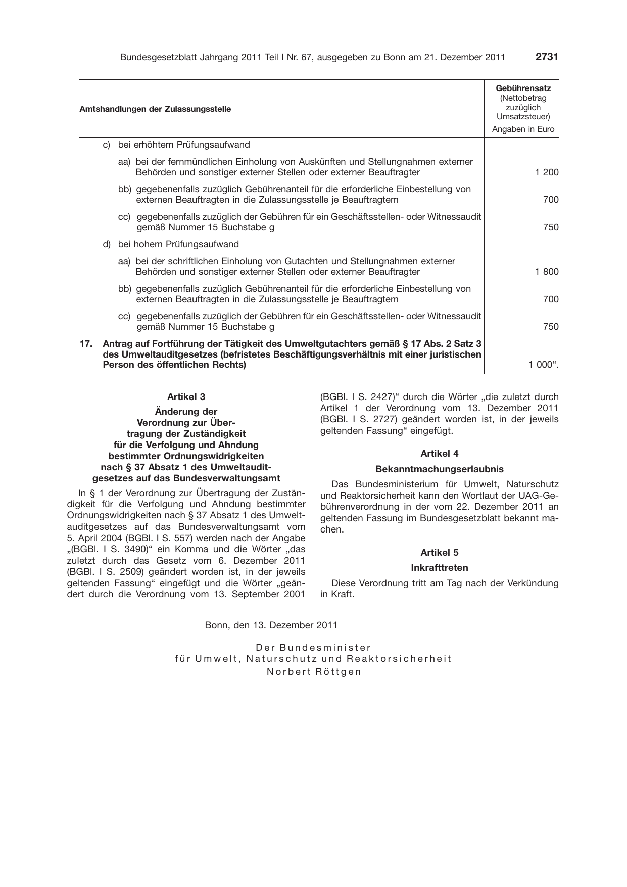 BGBl. 2011, Seite 2731 — Originalseite als Abbildung