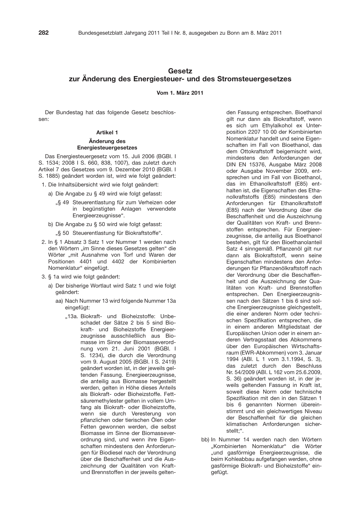 BGBl. 2011, Seite 282 — Originalseite als Abbildung