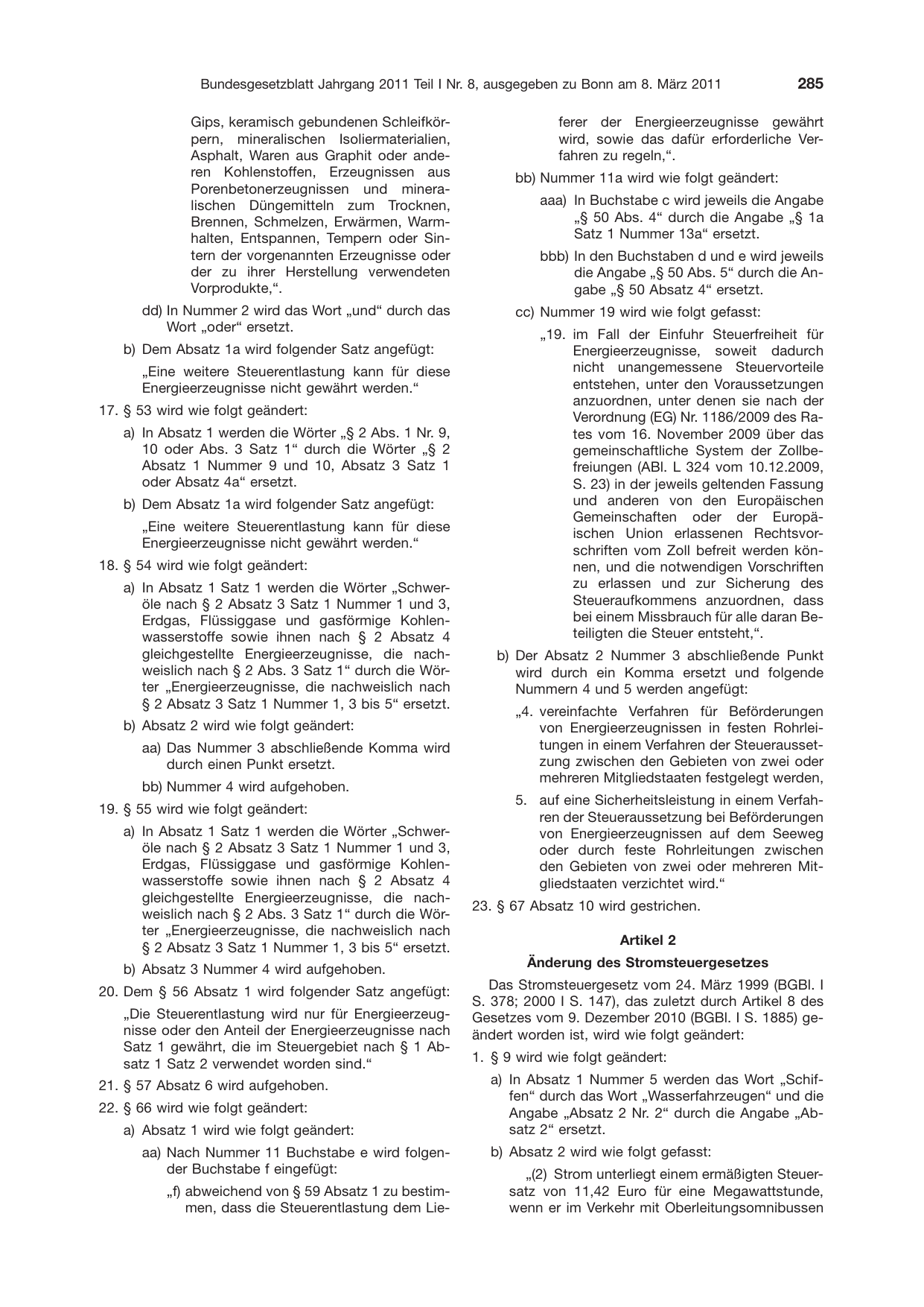 BGBl. 2011, Seite 285 — Originalseite als Abbildung