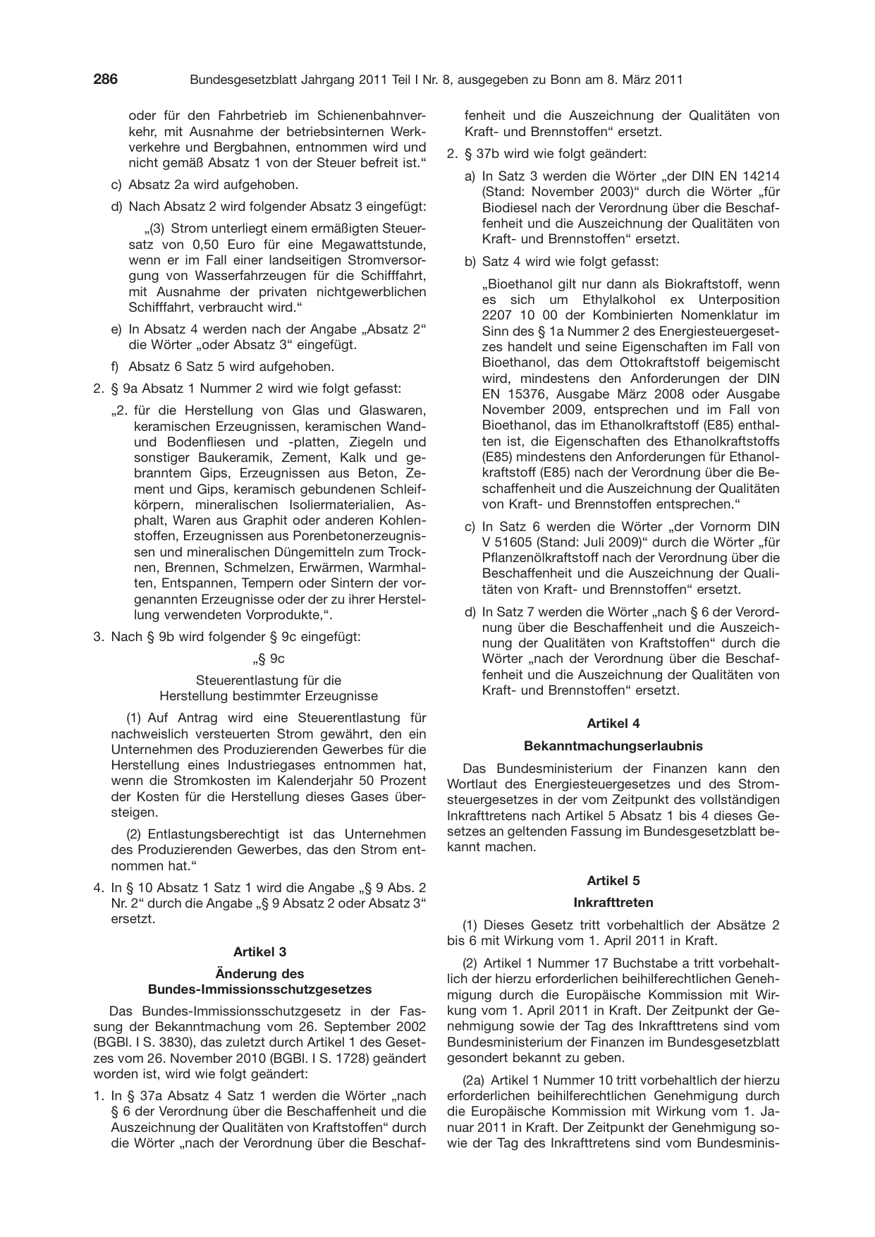 BGBl. 2011, Seite 286 — Originalseite als Abbildung