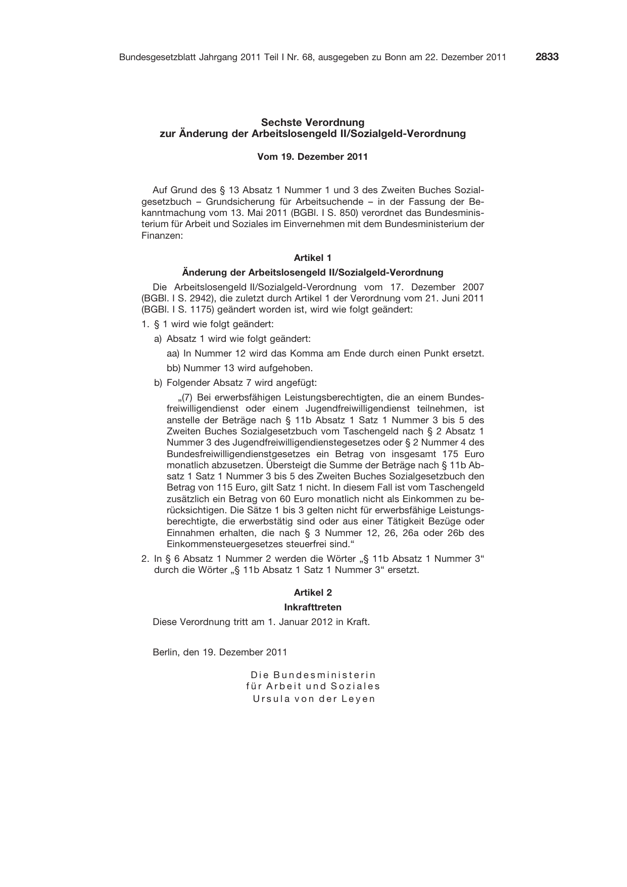BGBl. 2011, Seite 2833 — Originalseite als Abbildung