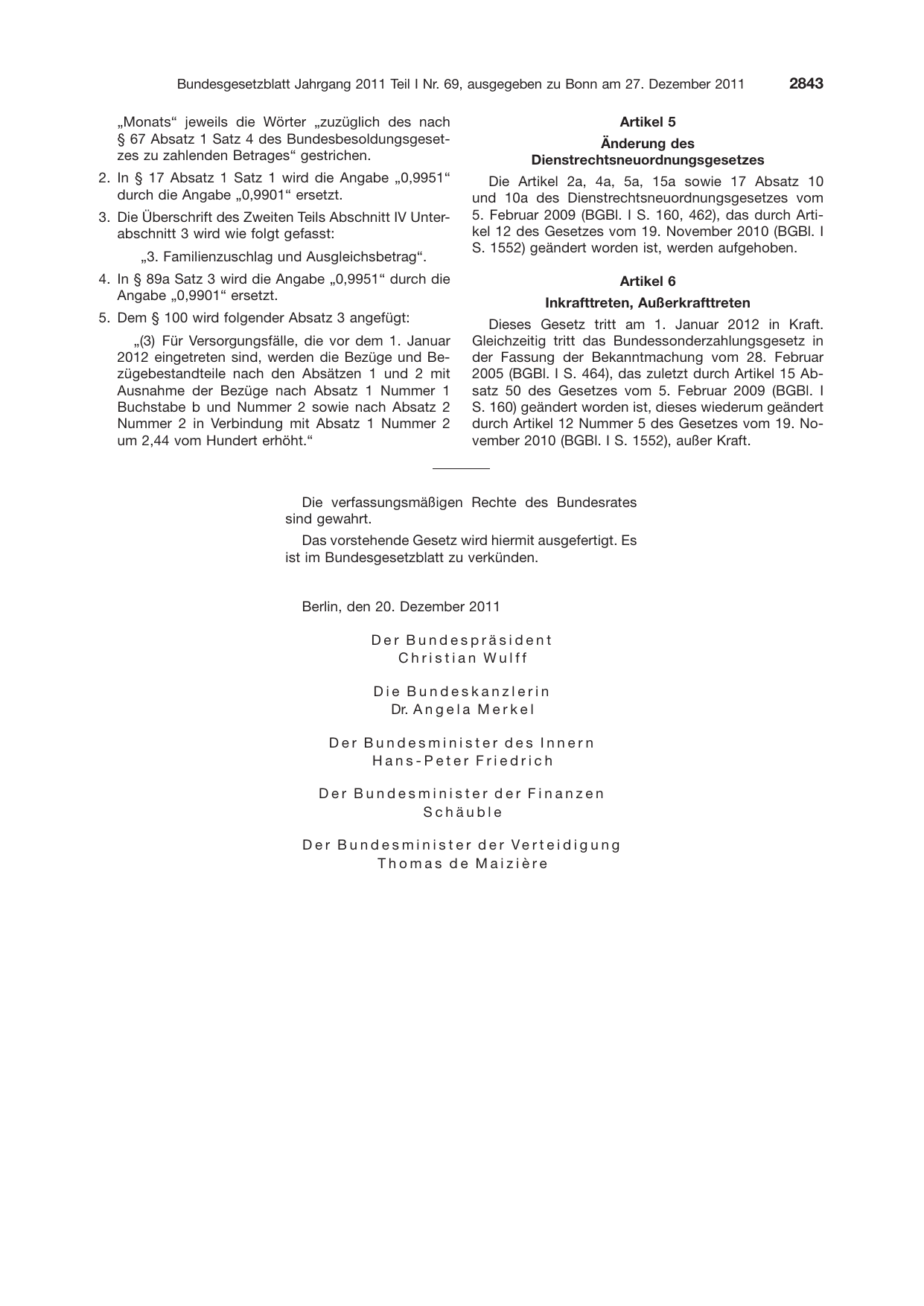 BGBl. 2011, Seite 2843 — Originalseite als Abbildung