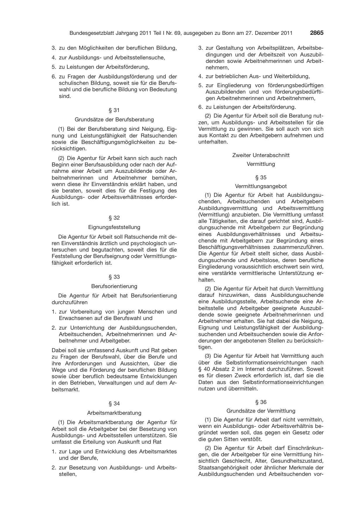 BGBl. 2011, Seite 2865 — Originalseite als Abbildung