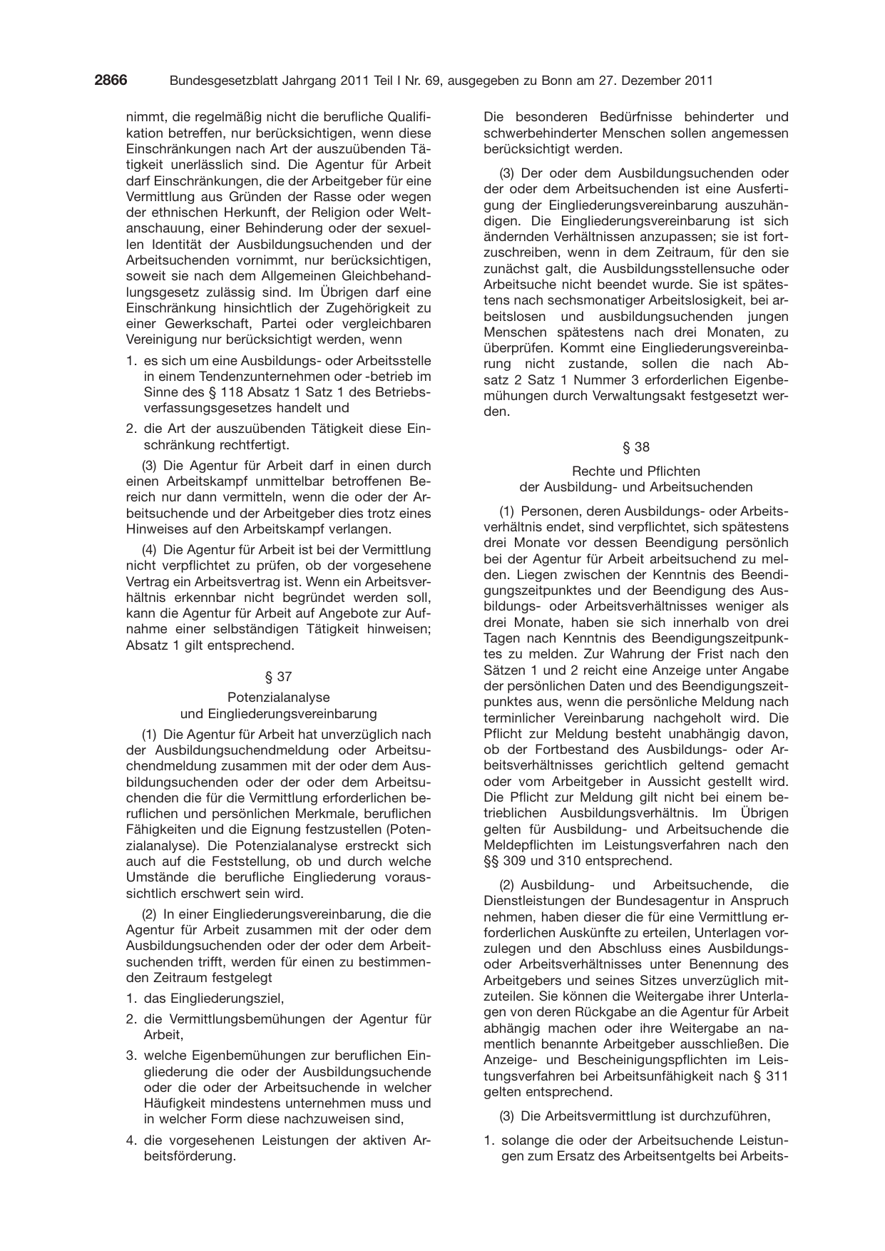 BGBl. 2011, Seite 2866 — Originalseite als Abbildung