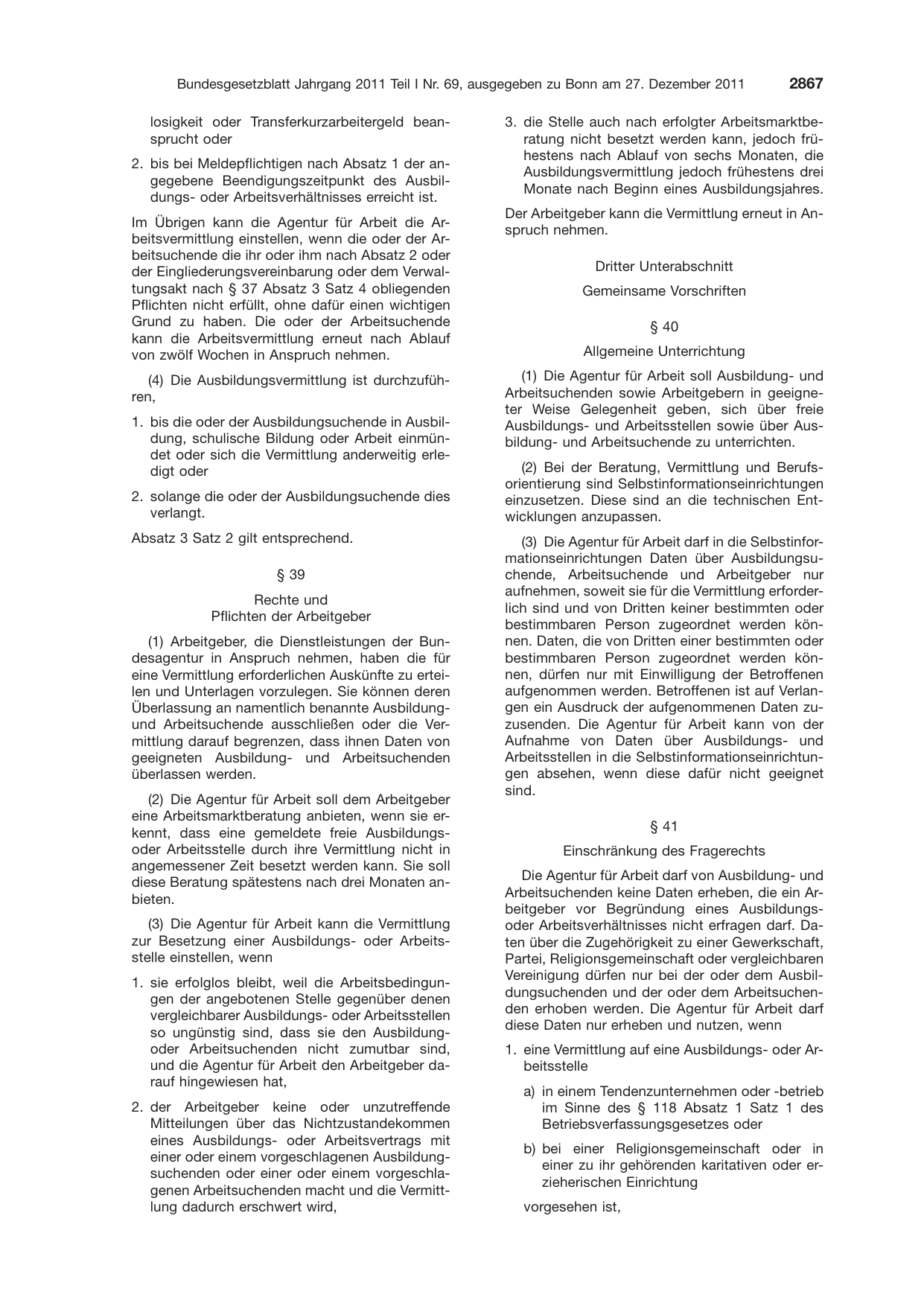 BGBl. 2011, Seite 2867 — Originalseite als Abbildung