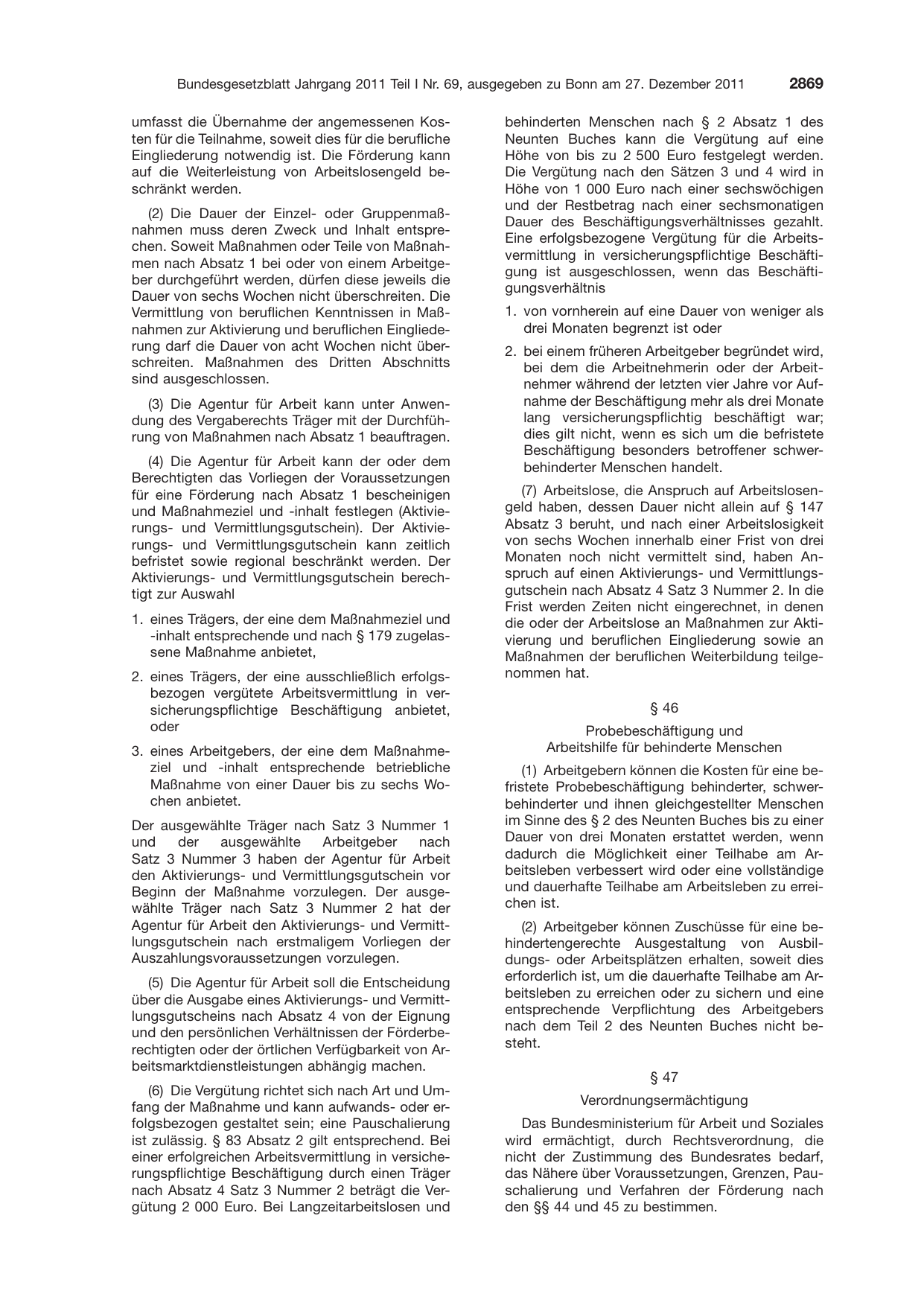 BGBl. 2011, Seite 2869 — Originalseite als Abbildung