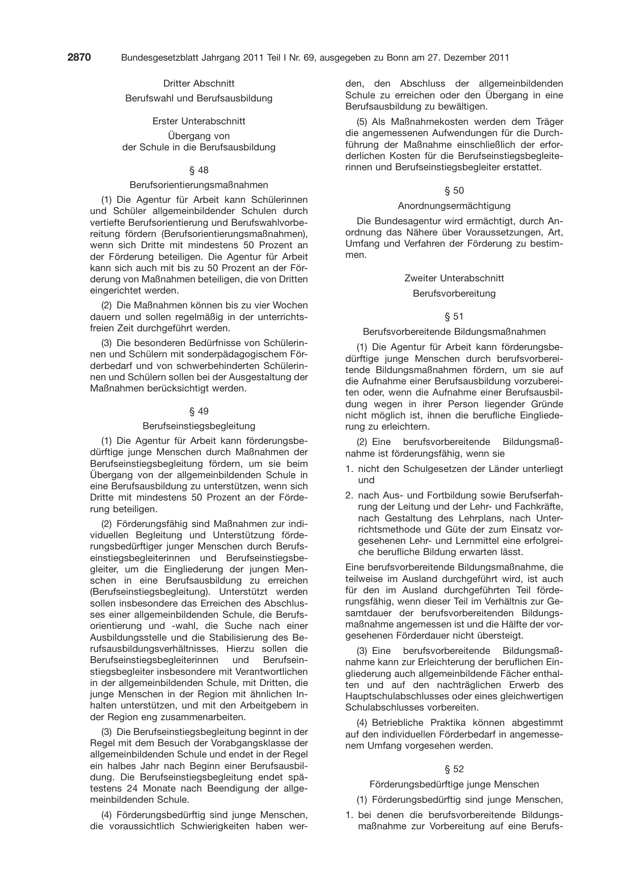 BGBl. 2011, Seite 2870 — Originalseite als Abbildung