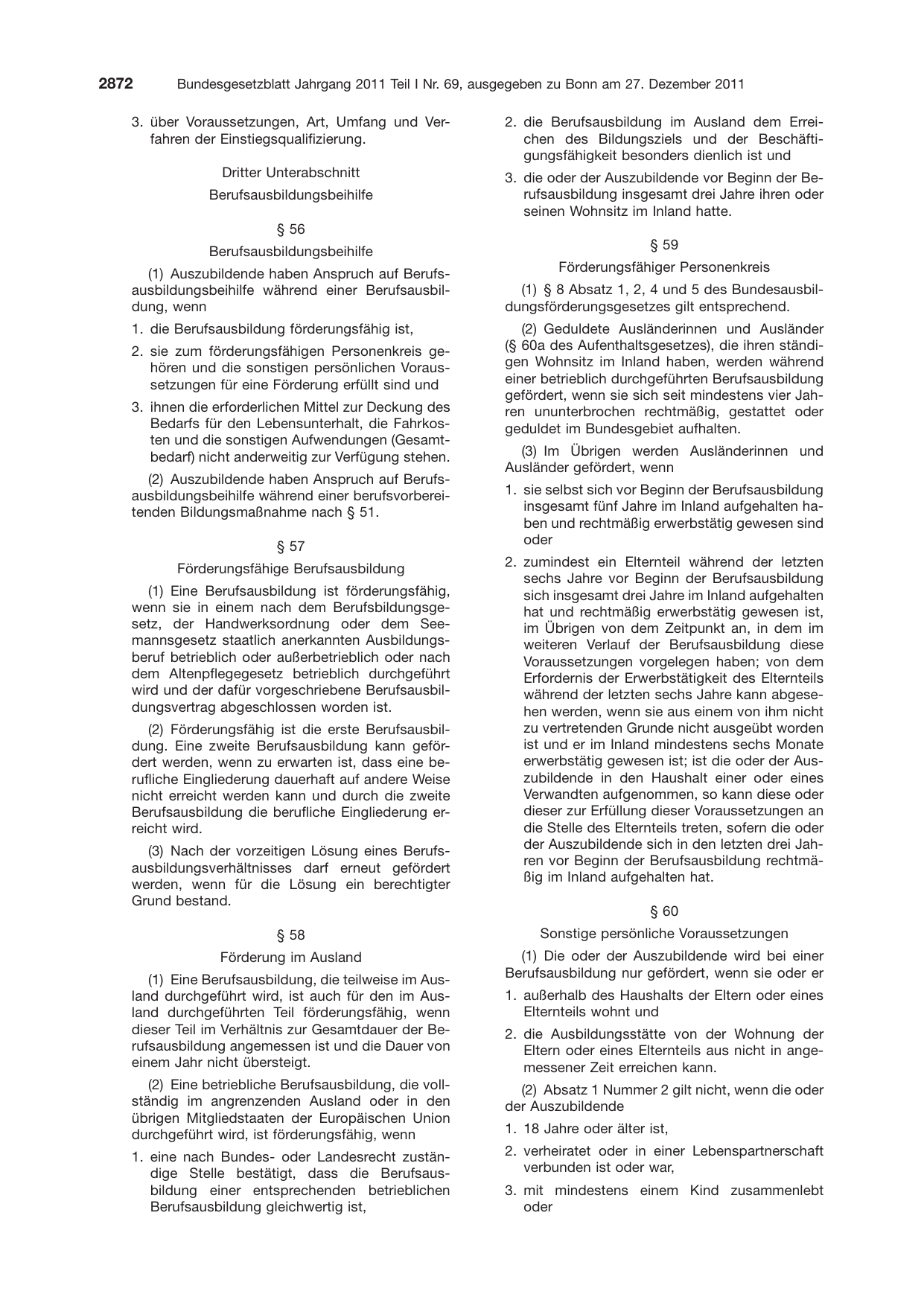 BGBl. 2011, Seite 2872 — Originalseite als Abbildung