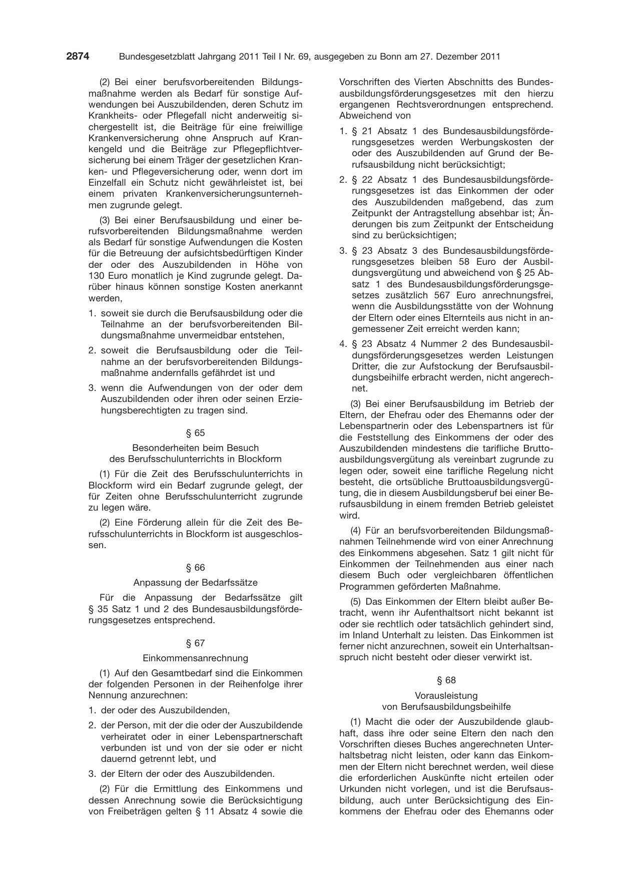 BGBl. 2011, Seite 2874 — Originalseite als Abbildung