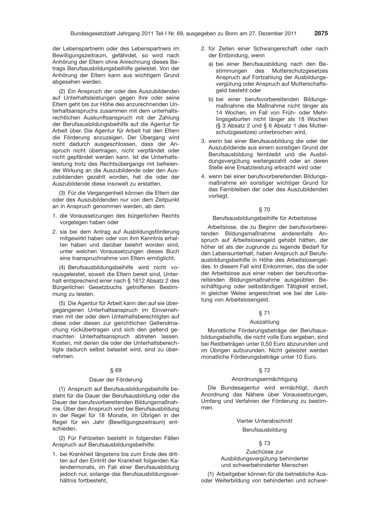 BGBl. 2011, Seite 2875 — Originalseite als Abbildung