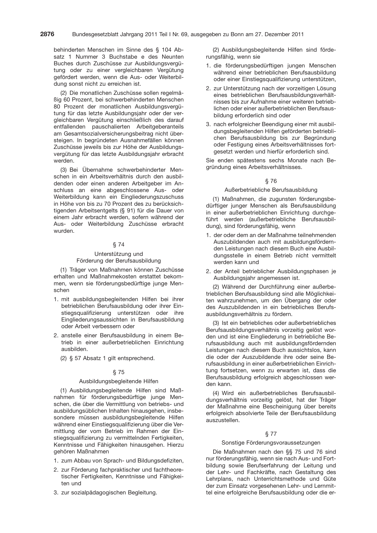 BGBl. 2011, Seite 2876 — Originalseite als Abbildung