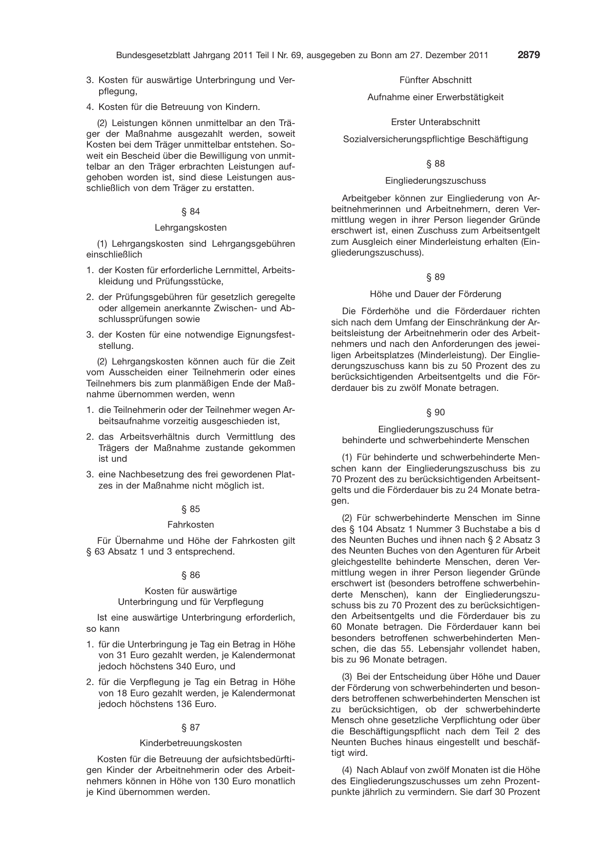 BGBl. 2011, Seite 2879 — Originalseite als Abbildung