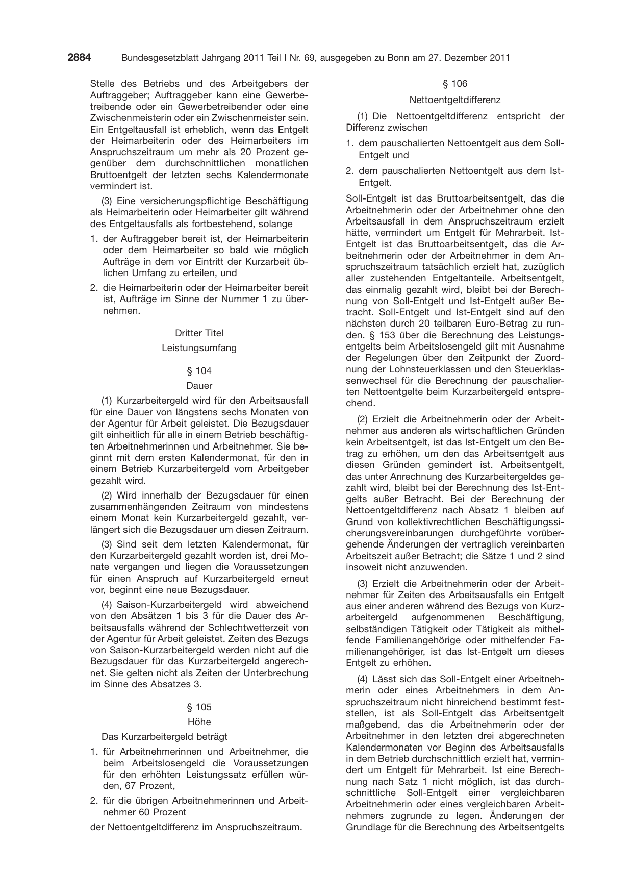BGBl. 2011, Seite 2884 — Originalseite als Abbildung