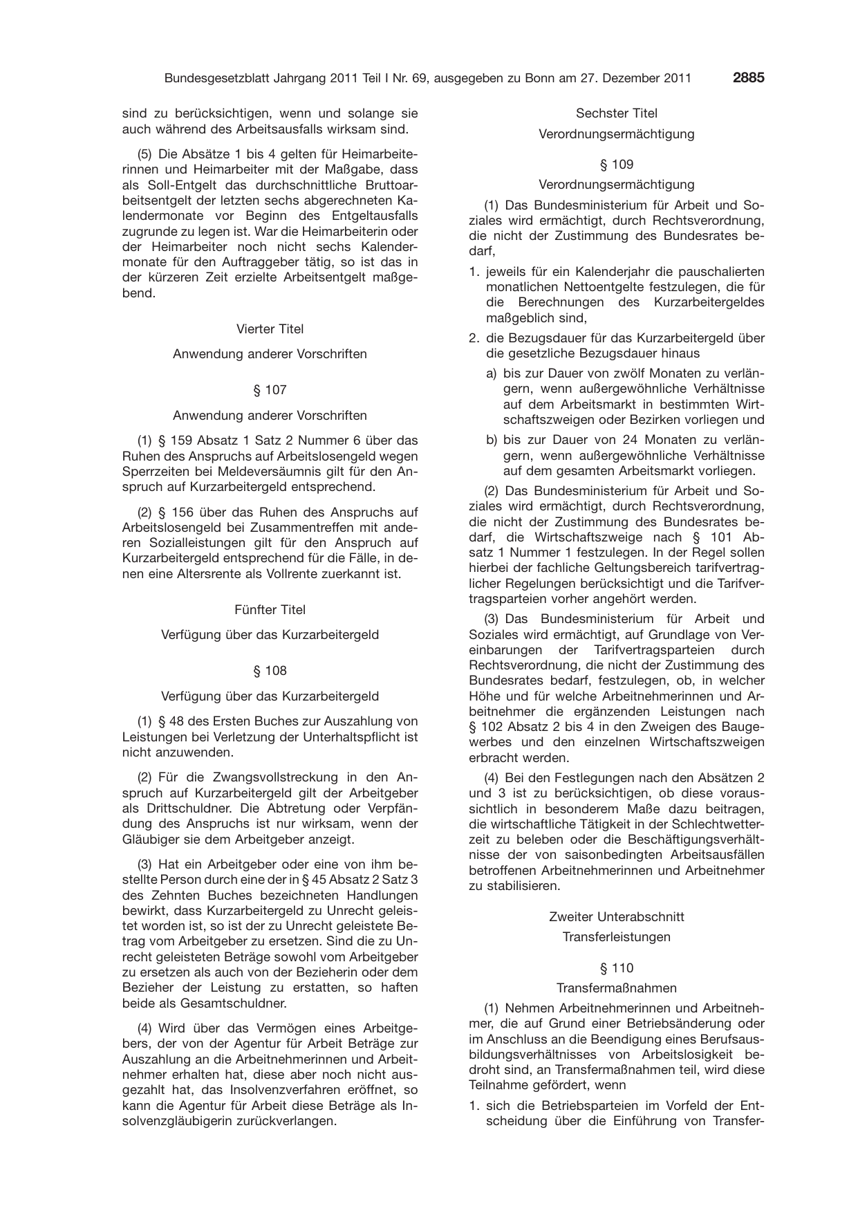 BGBl. 2011, Seite 2885 — Originalseite als Abbildung