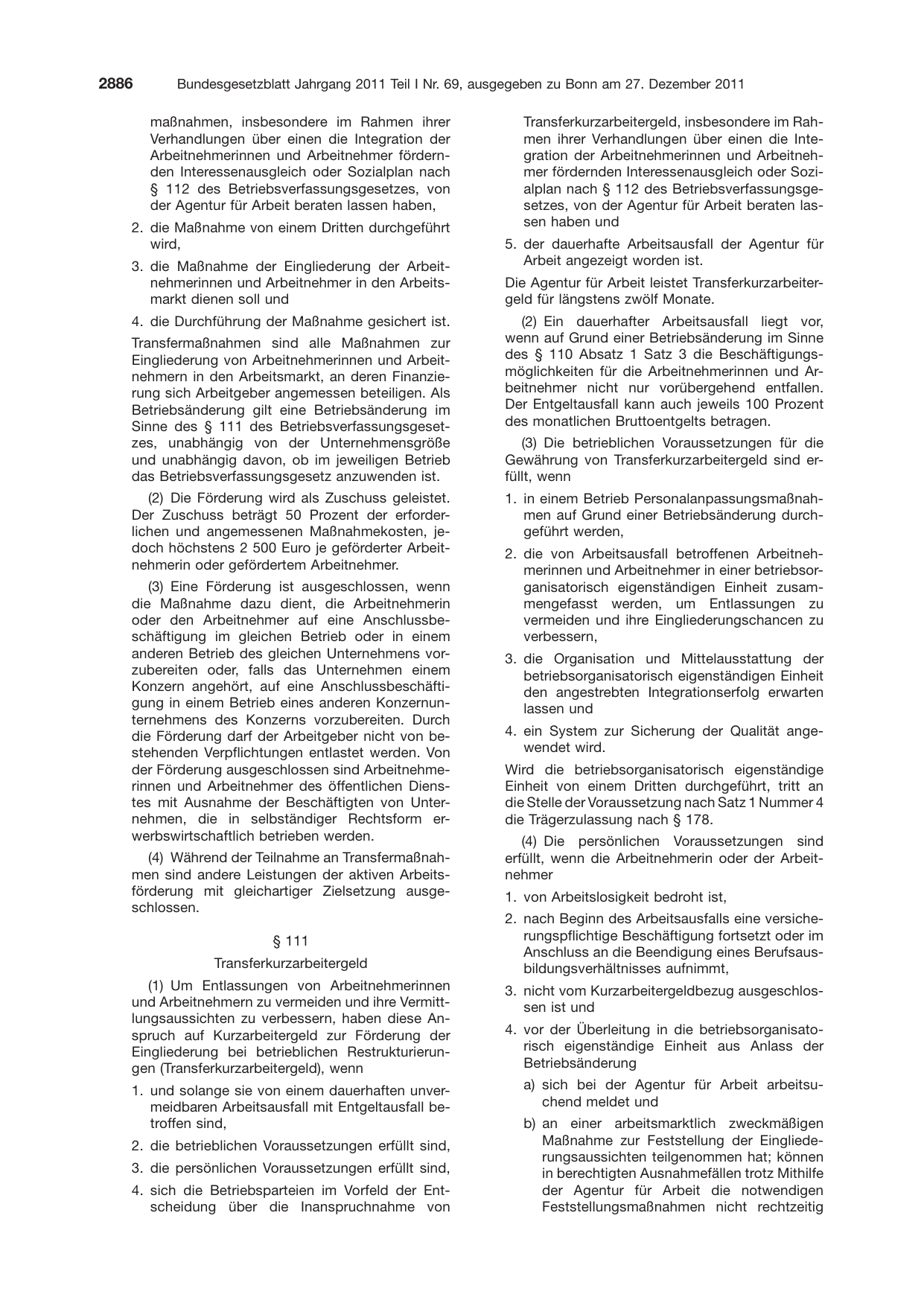 BGBl. 2011, Seite 2886 — Originalseite als Abbildung