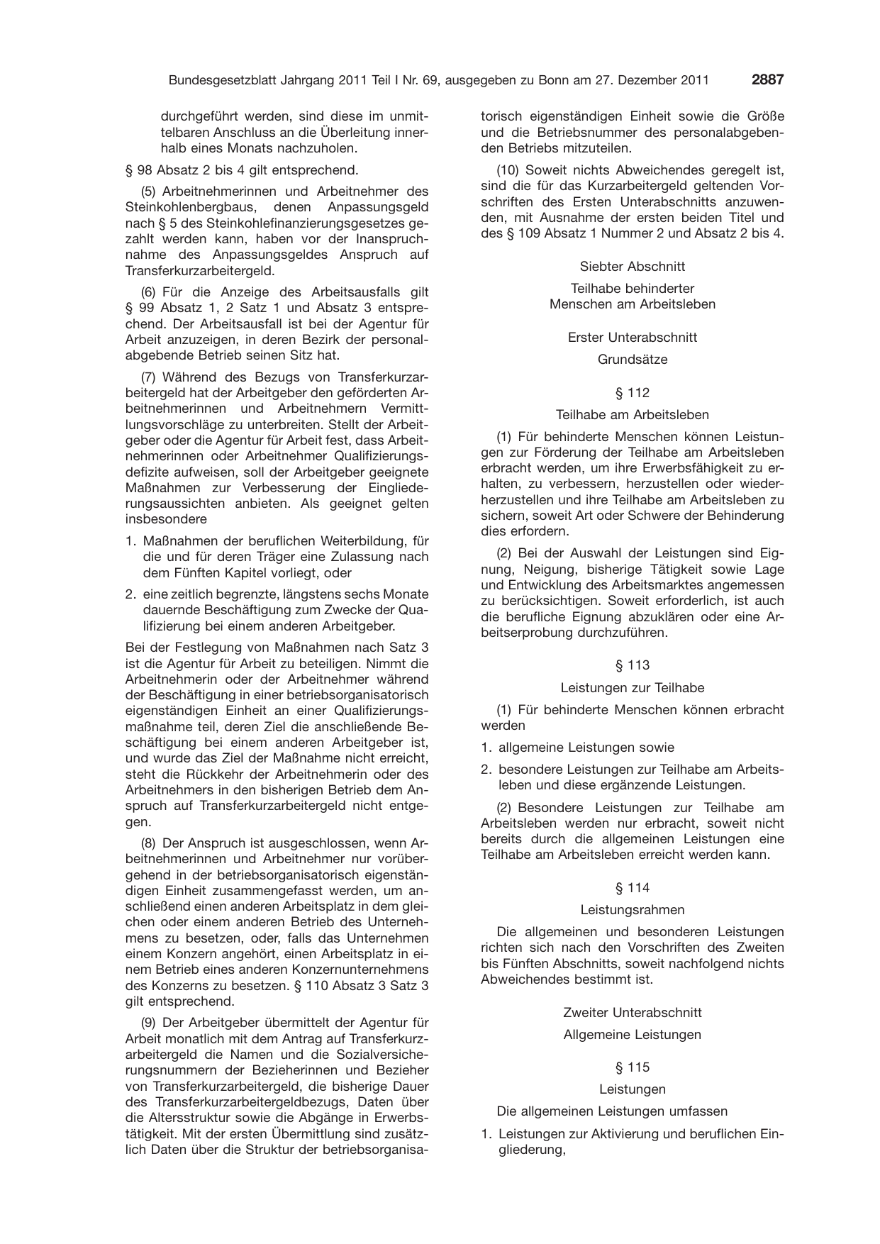 BGBl. 2011, Seite 2887 — Originalseite als Abbildung