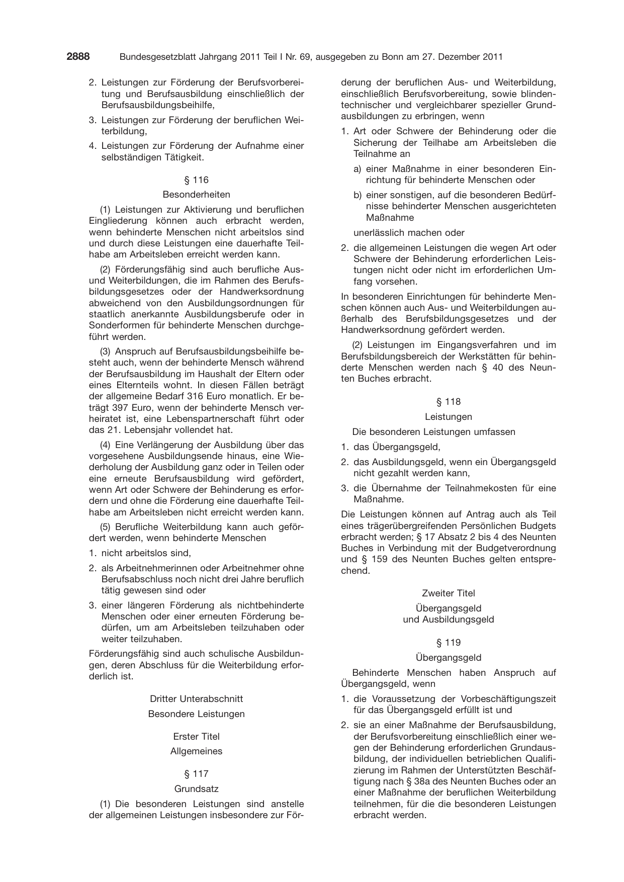 BGBl. 2011, Seite 2888 — Originalseite als Abbildung