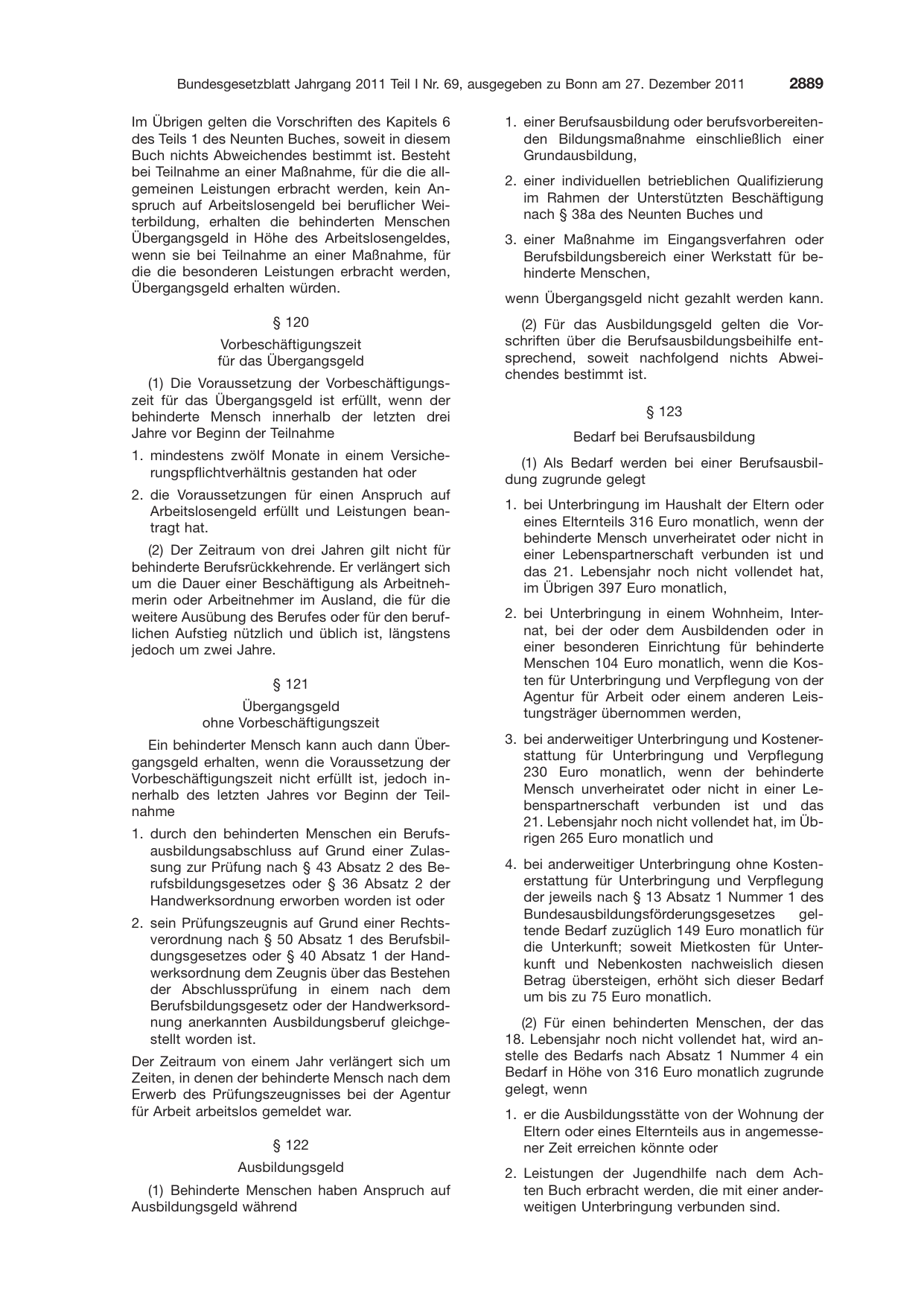 BGBl. 2011, Seite 2889 — Originalseite als Abbildung