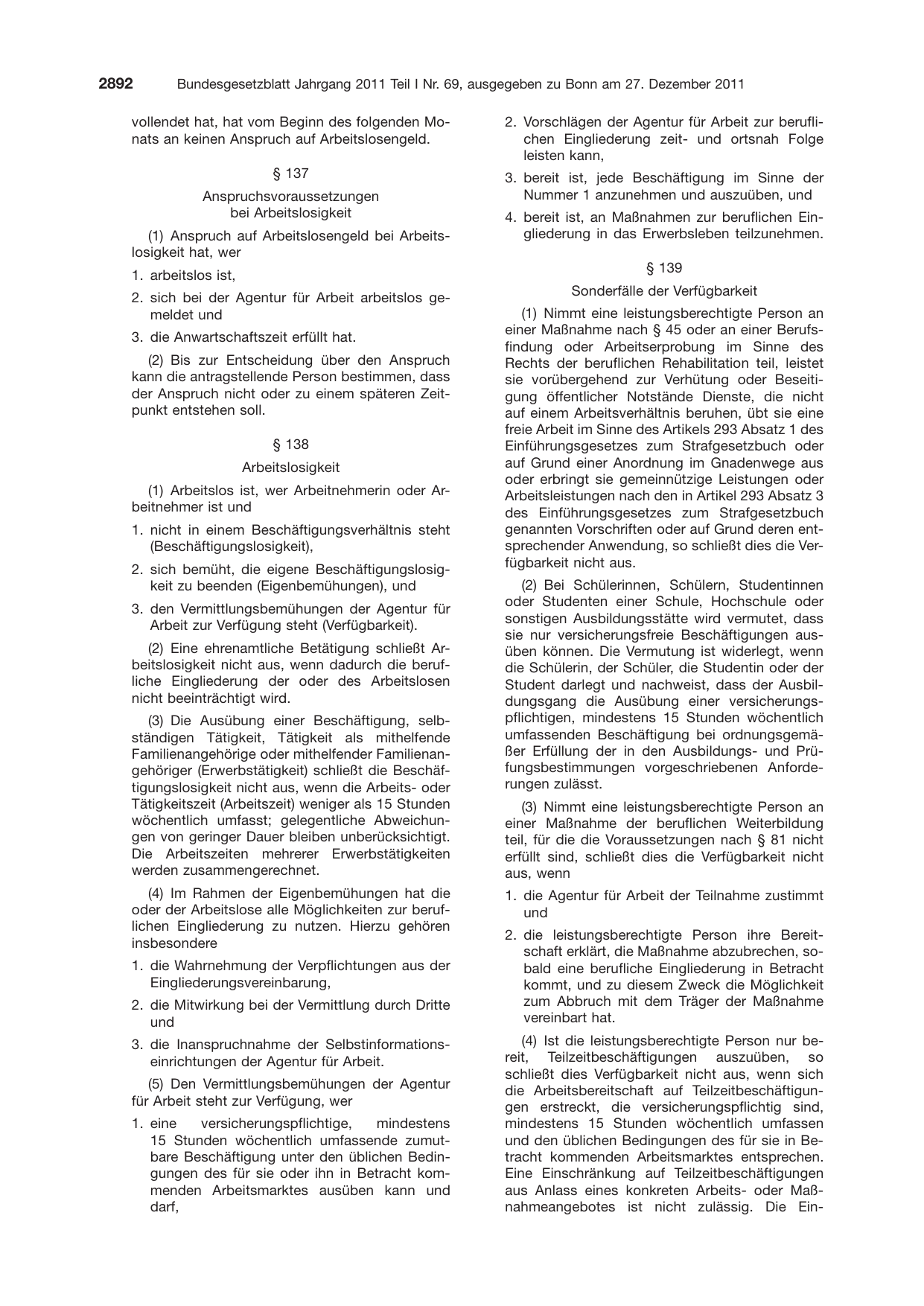 BGBl. 2011, Seite 2892 — Originalseite als Abbildung
