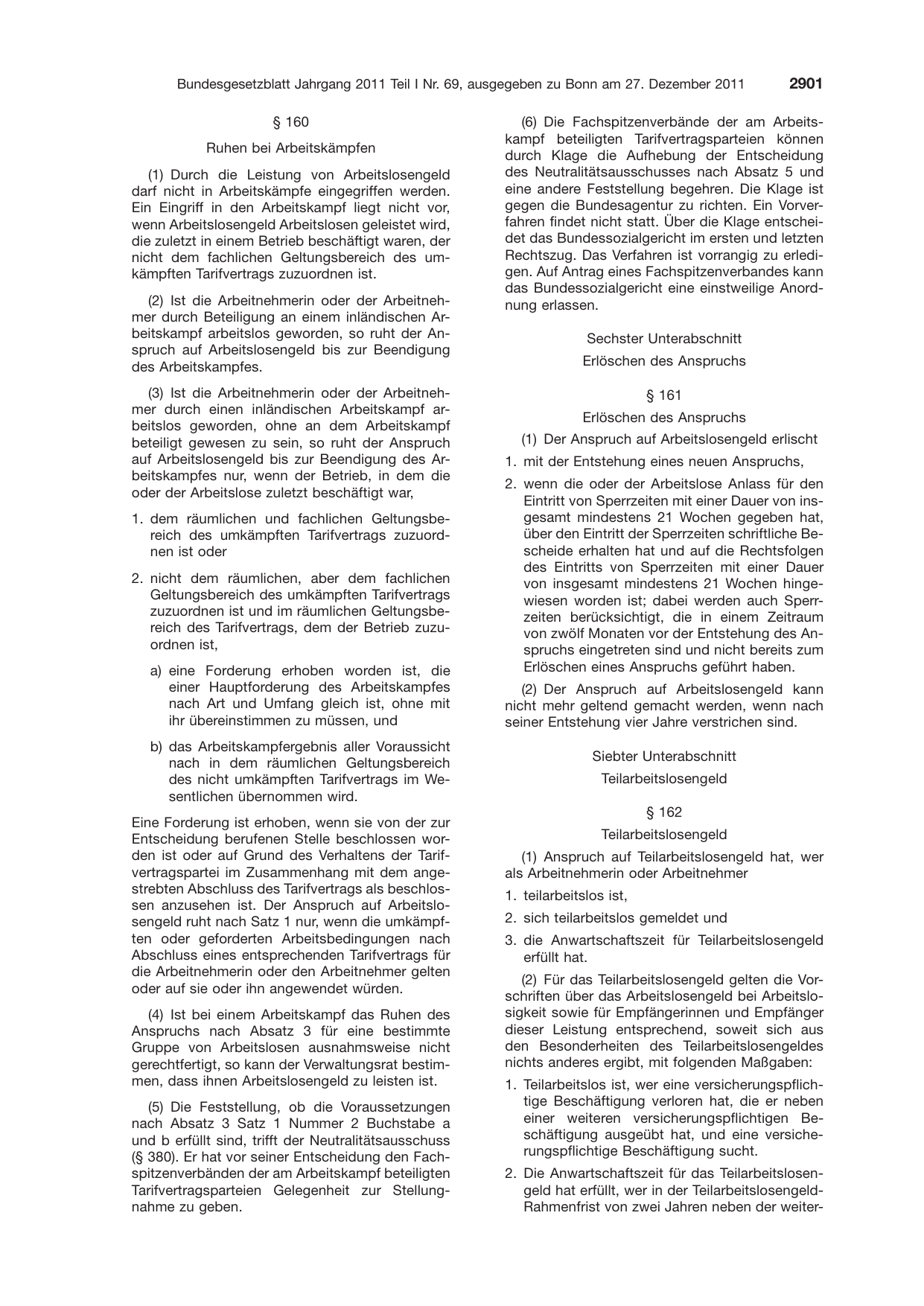 BGBl. 2011, Seite 2901 — Originalseite als Abbildung