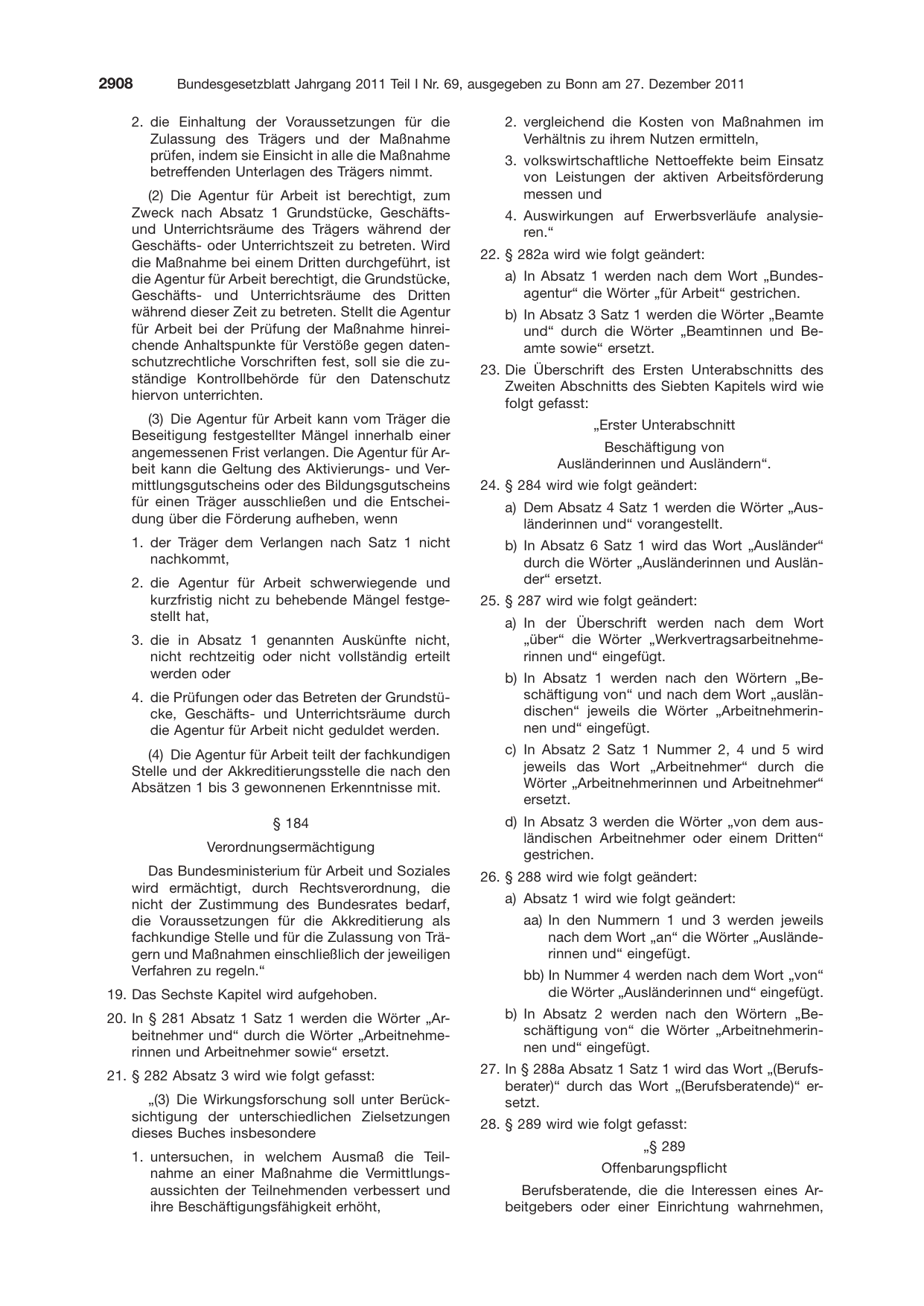 BGBl. 2011, Seite 2908 — Originalseite als Abbildung