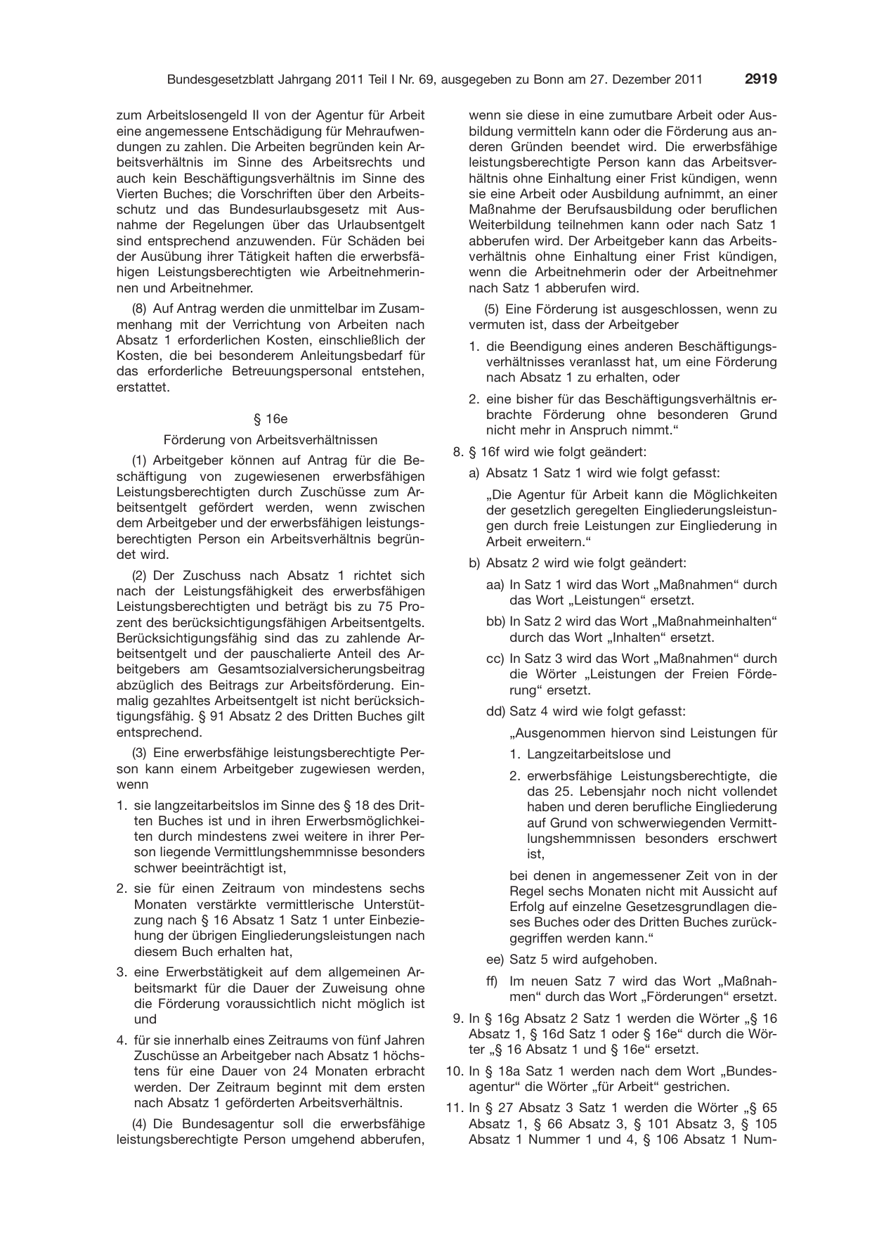 BGBl. 2011, Seite 2919 — Originalseite als Abbildung