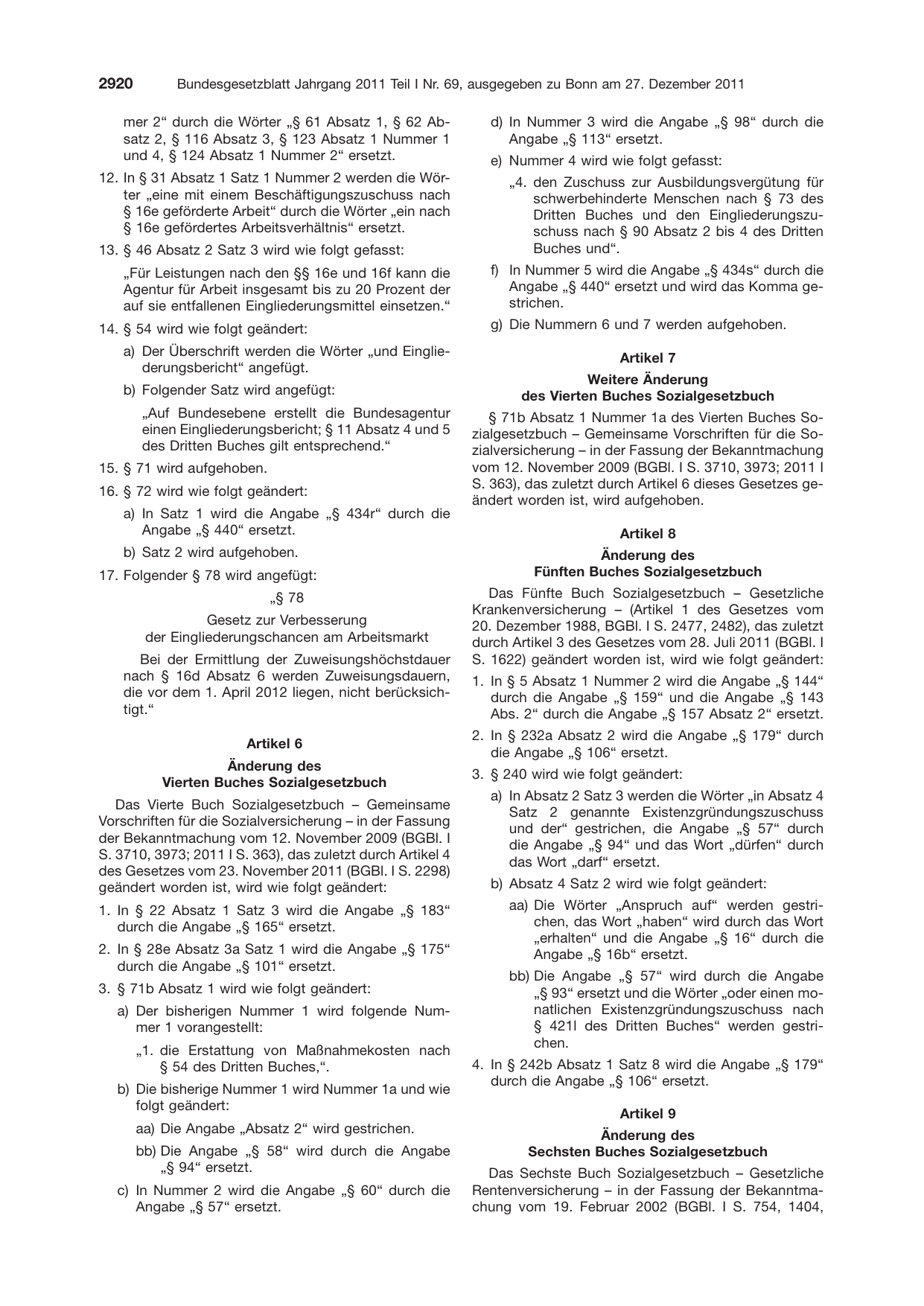 BGBl. 2011, Seite 2920 — Originalseite als Abbildung