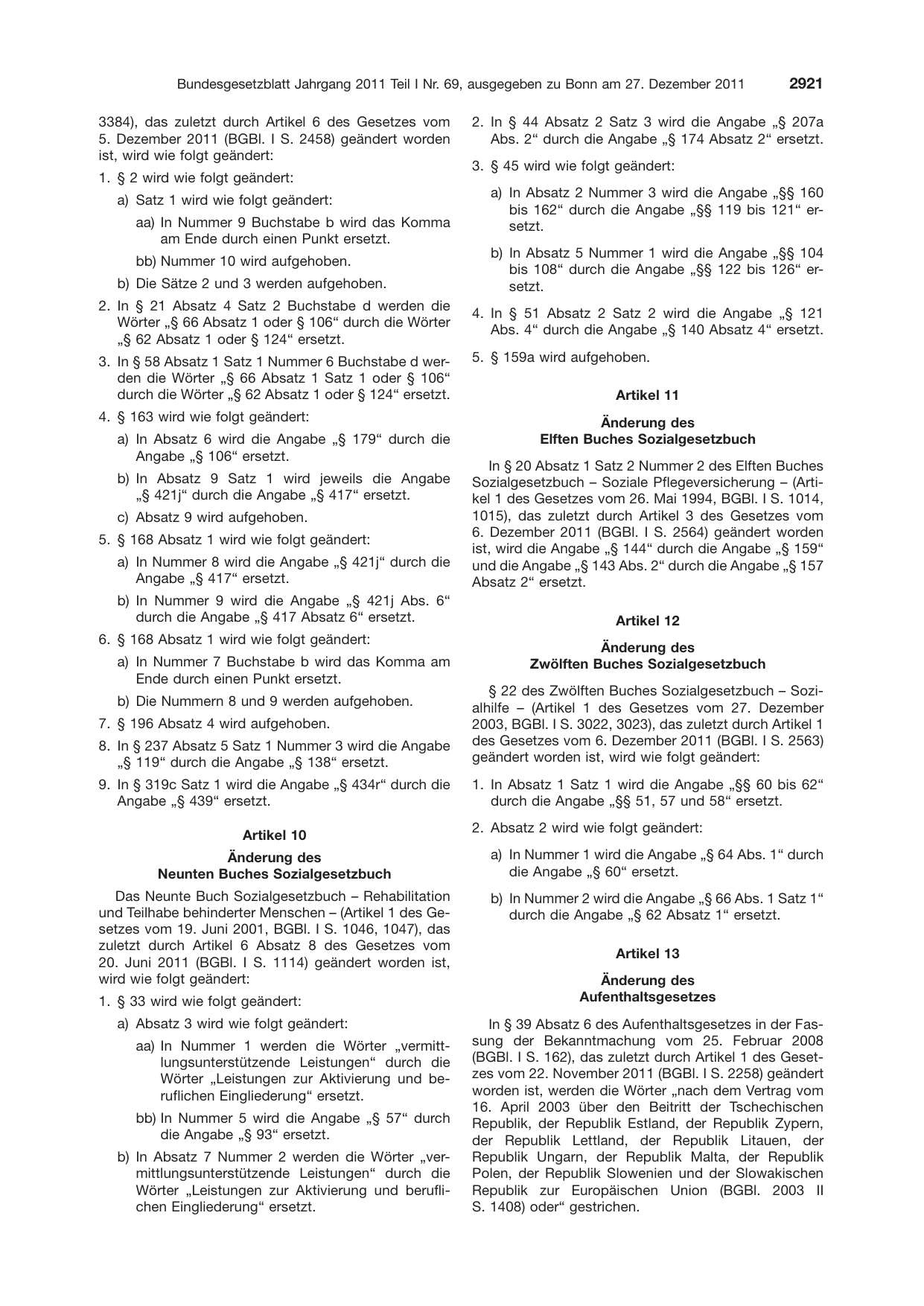 BGBl. 2011, Seite 2921 — Originalseite als Abbildung